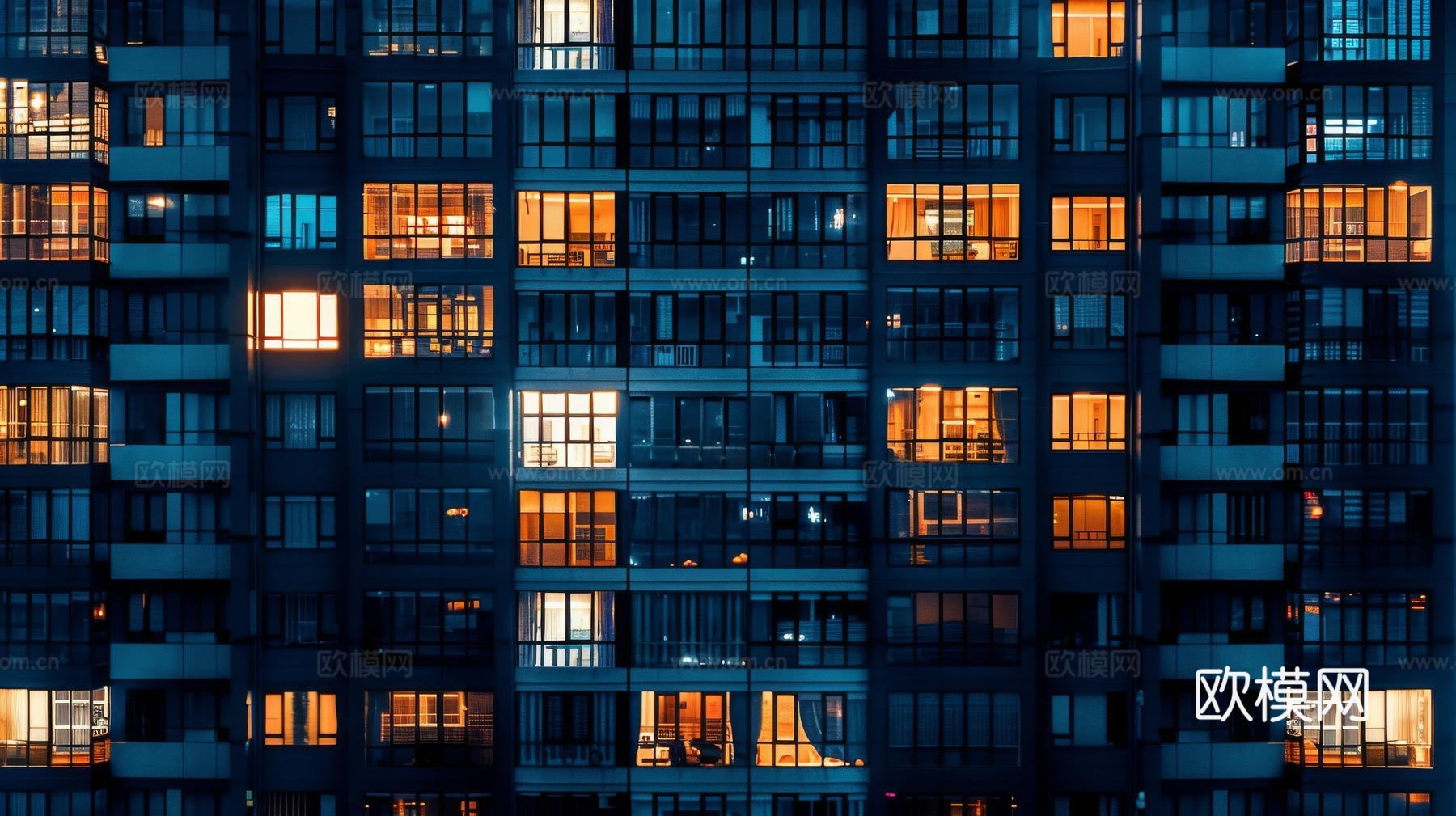夜晚窗景建筑外立面玻璃幕墙