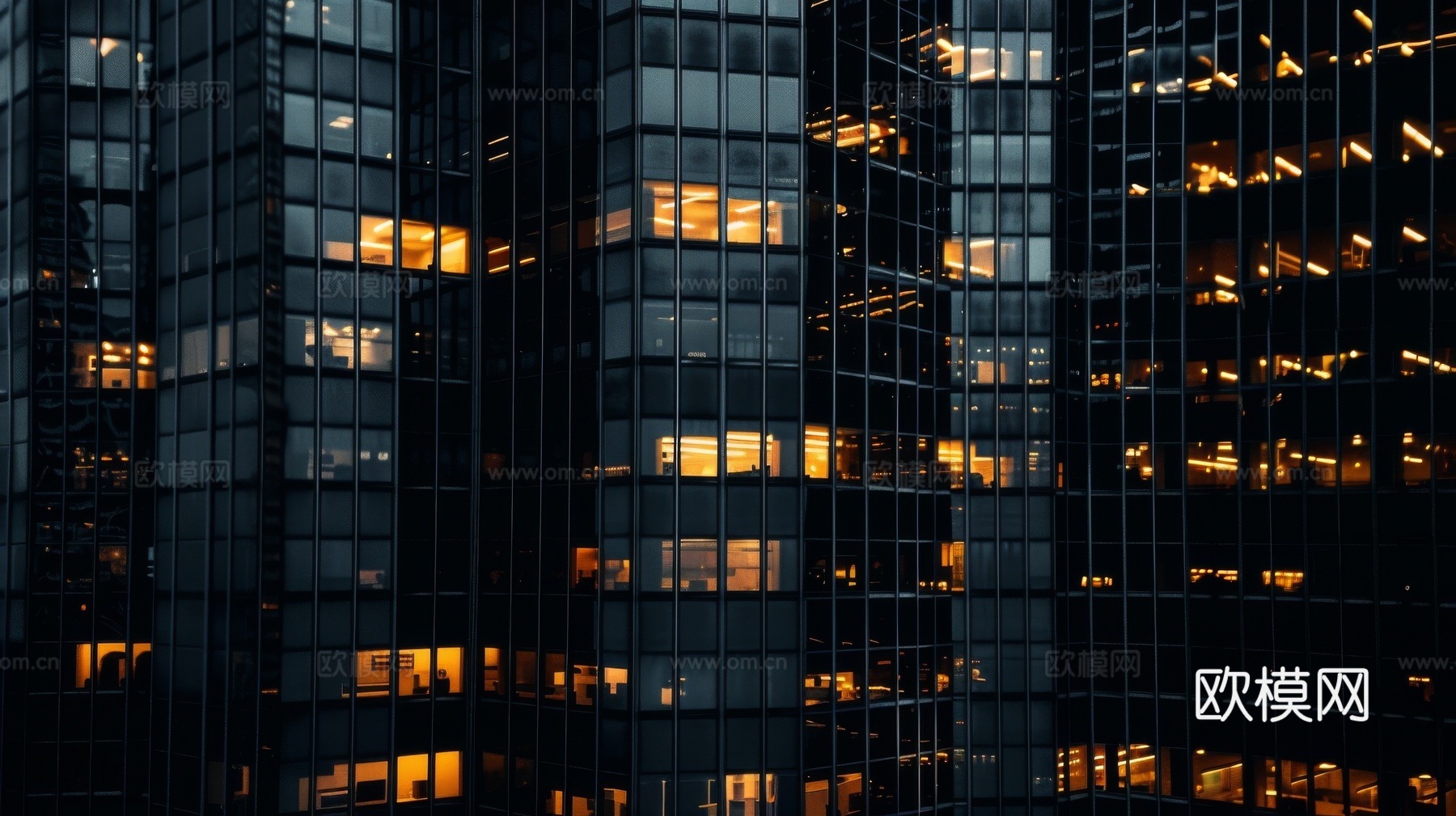 夜晚窗景建筑外立面玻璃幕墙