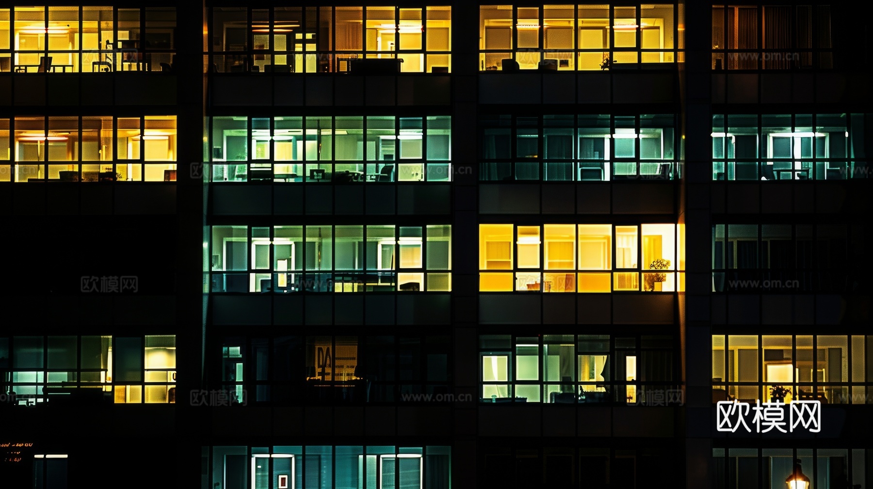 夜晚窗景建筑外立面玻璃幕墙