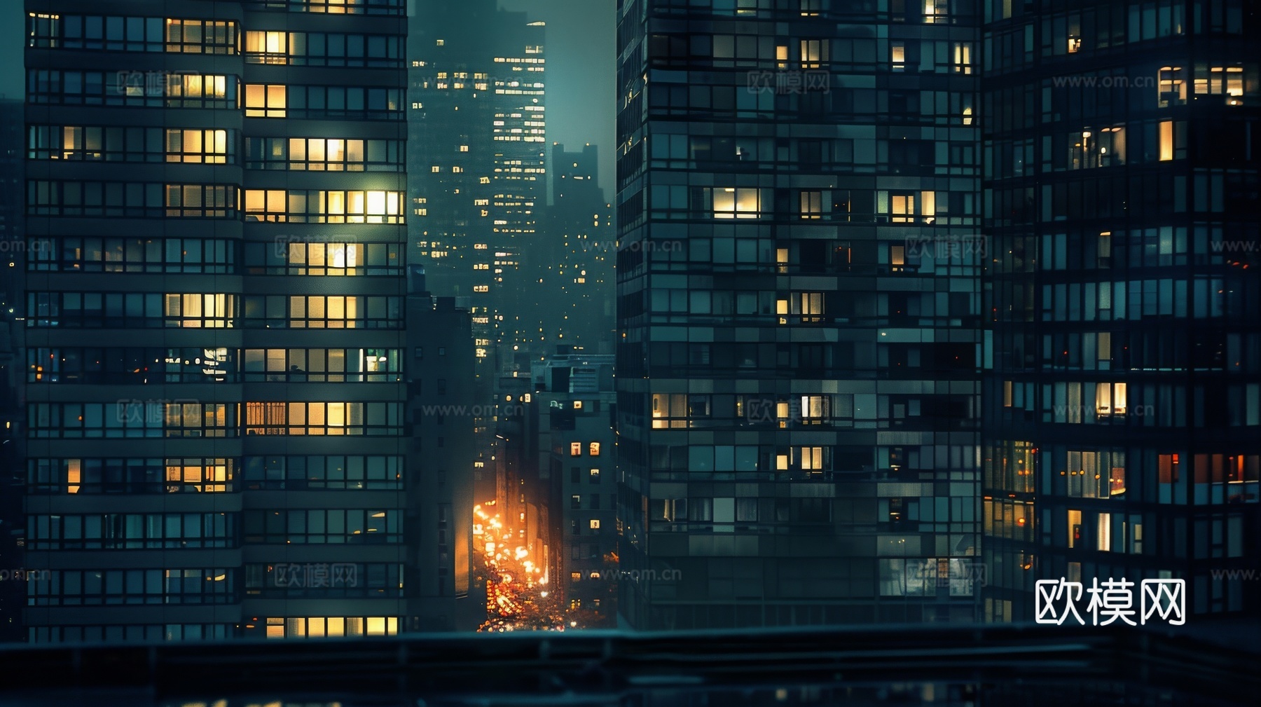 夜晚窗景建筑外立面玻璃幕墙