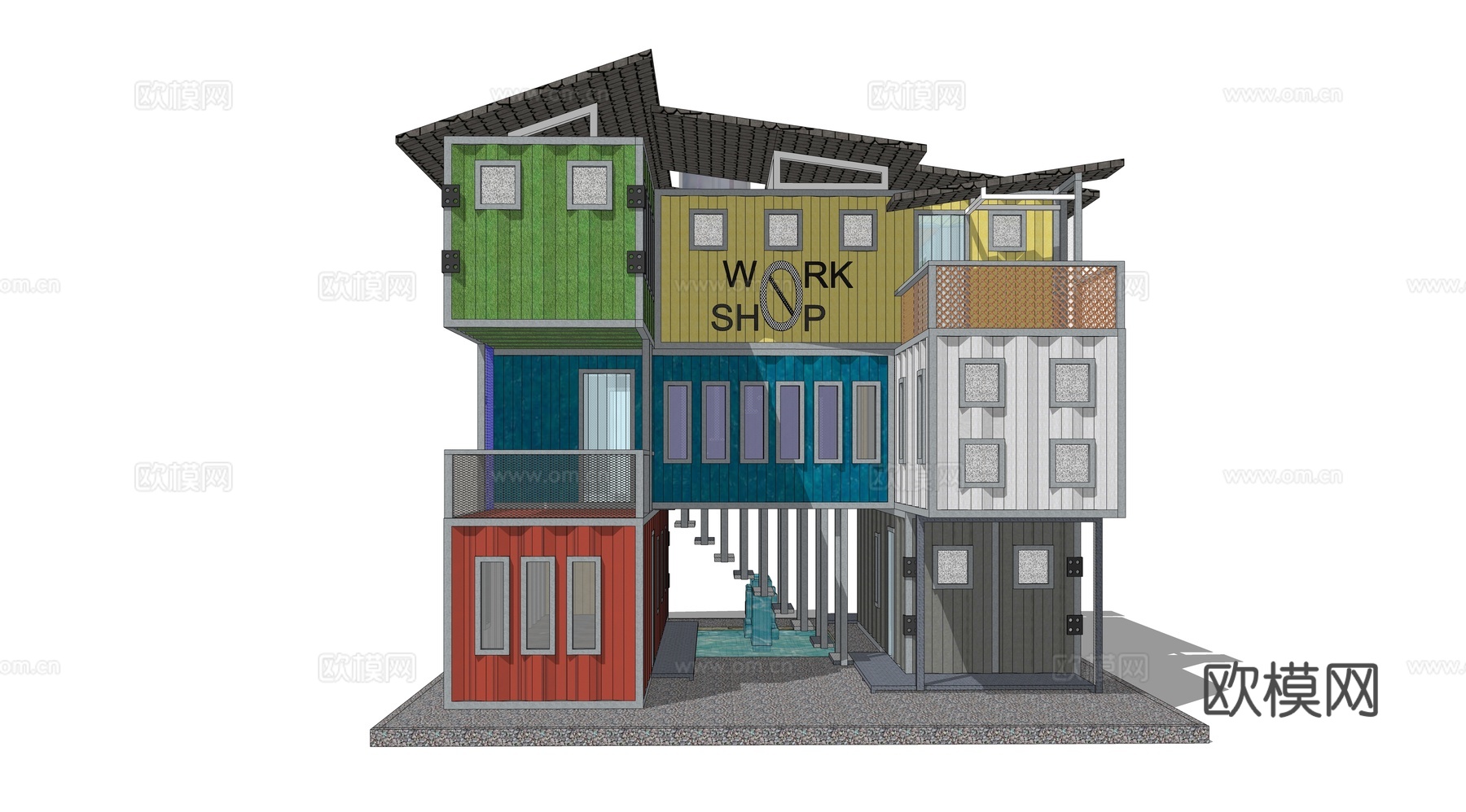 集装箱建筑 多层集装箱建筑 网红打卡地标 集装箱休息驿站 集su模型