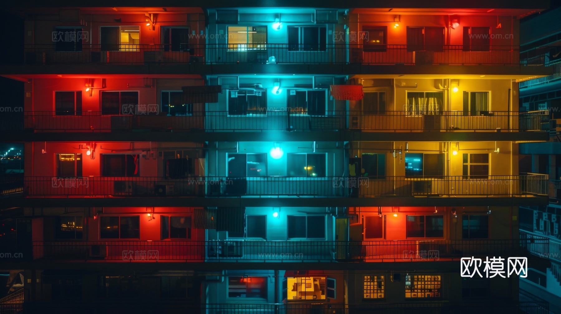夜晚窗景建筑外立面玻璃幕墙