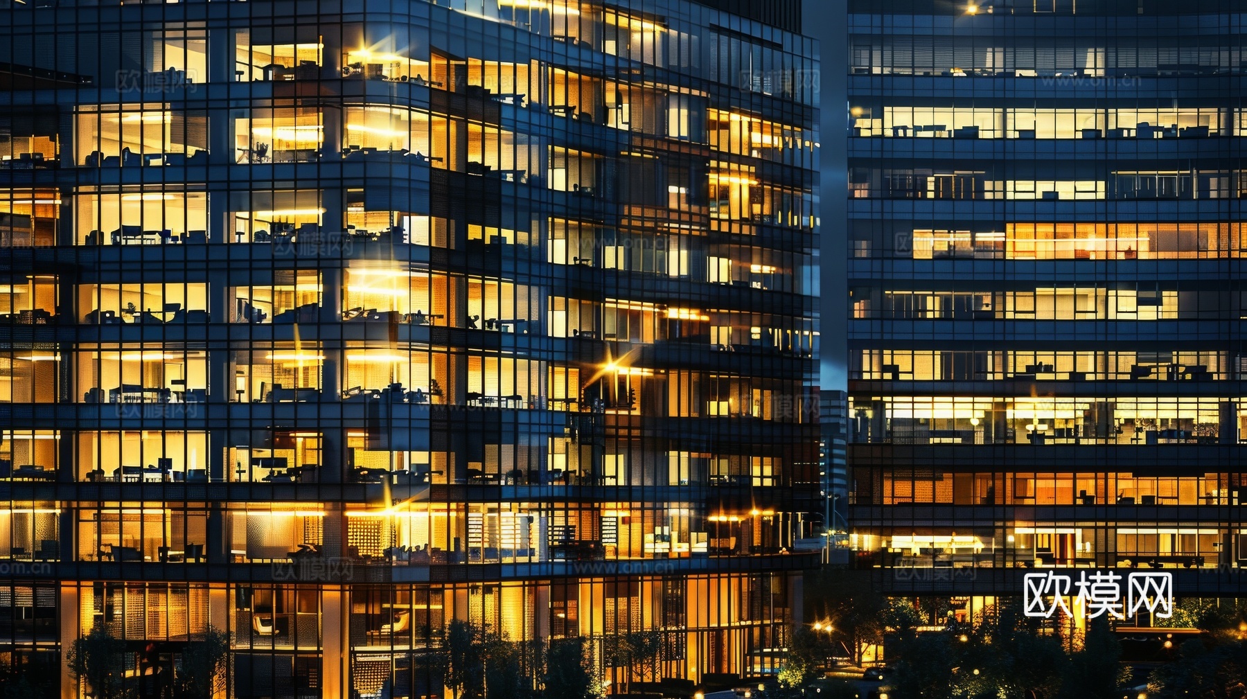 夜晚窗景建筑外立面玻璃幕墙