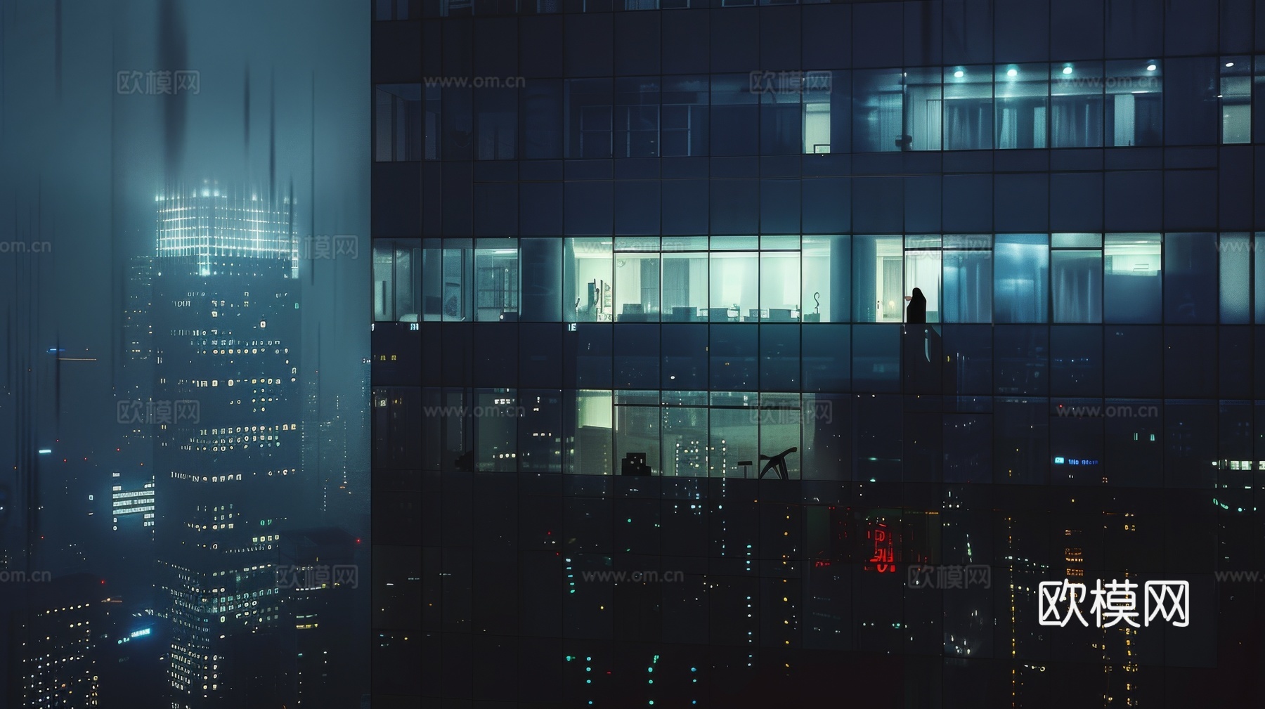夜晚窗景建筑外立面玻璃幕墙