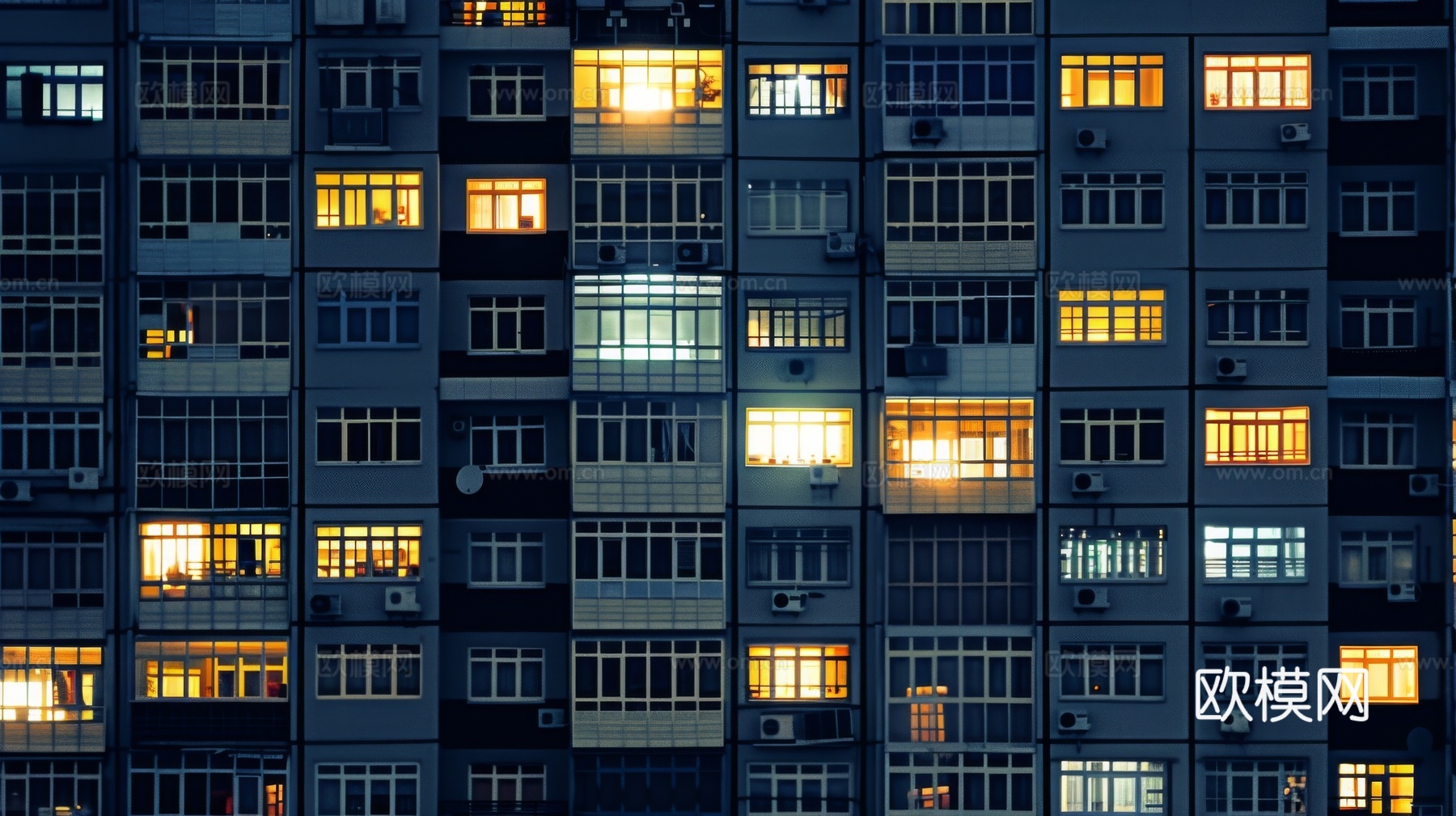 夜晚窗景建筑外立面玻璃幕墙