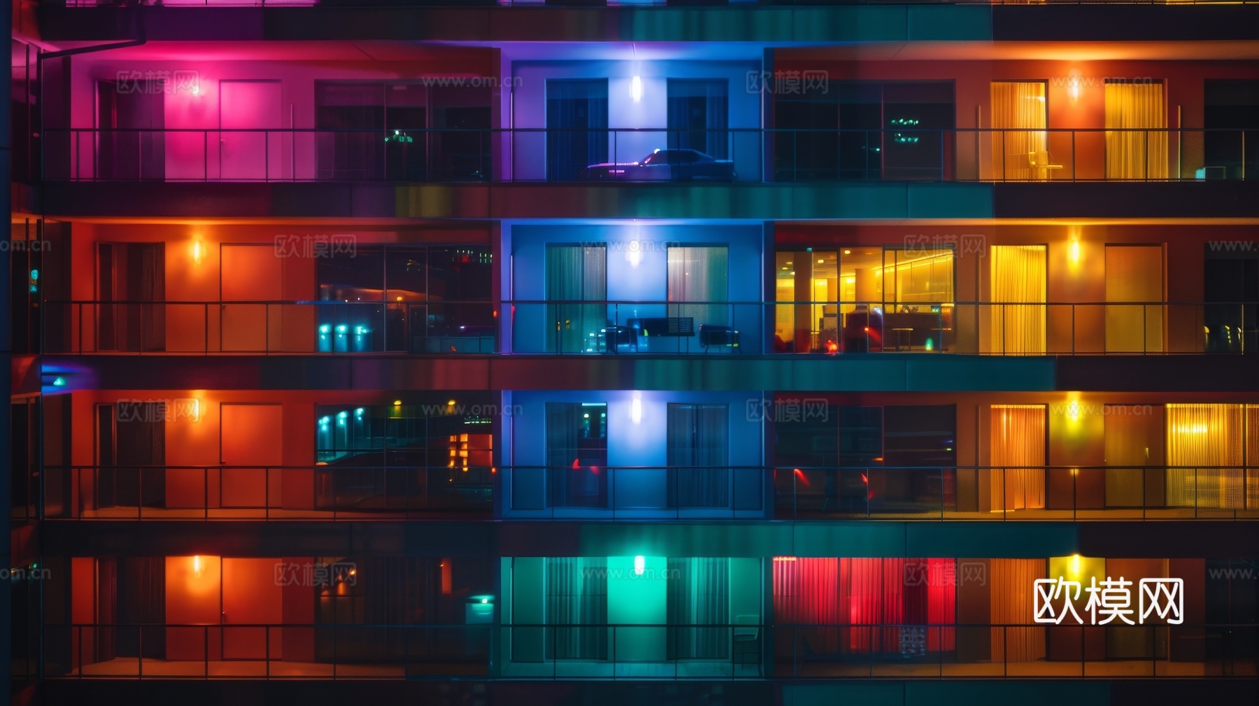 夜晚窗景建筑外立面玻璃幕墙