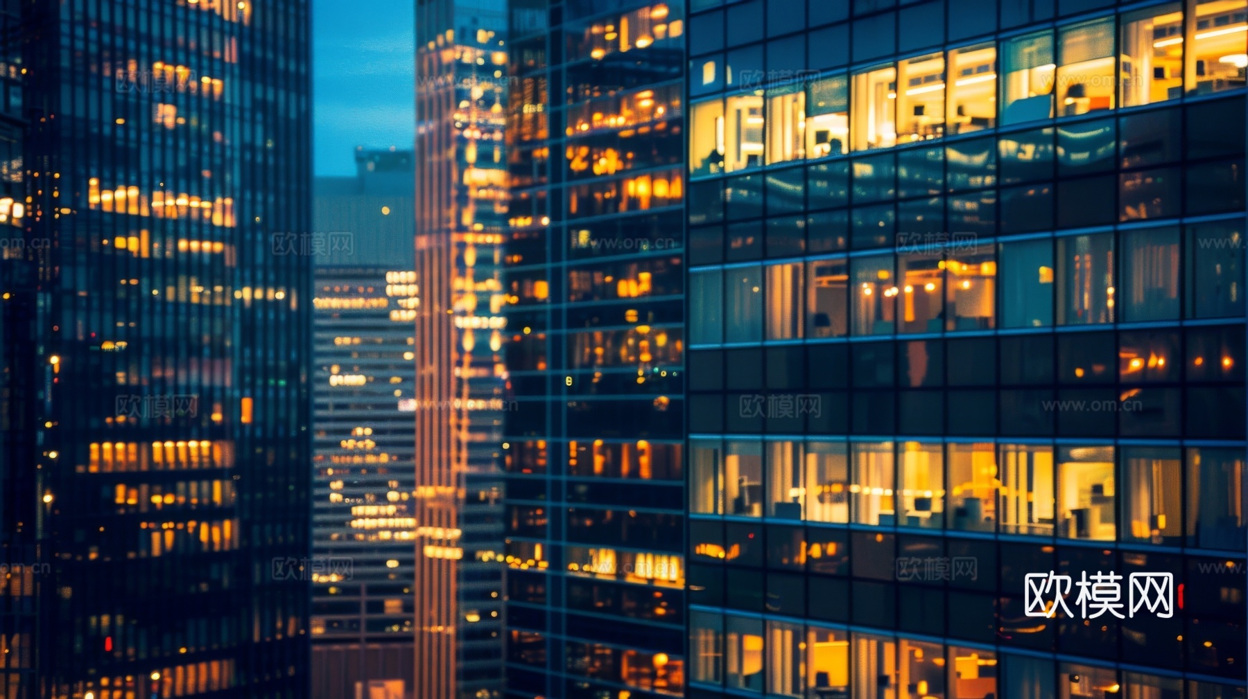 夜晚窗景建筑外立面玻璃幕墙下载（渲染图8）