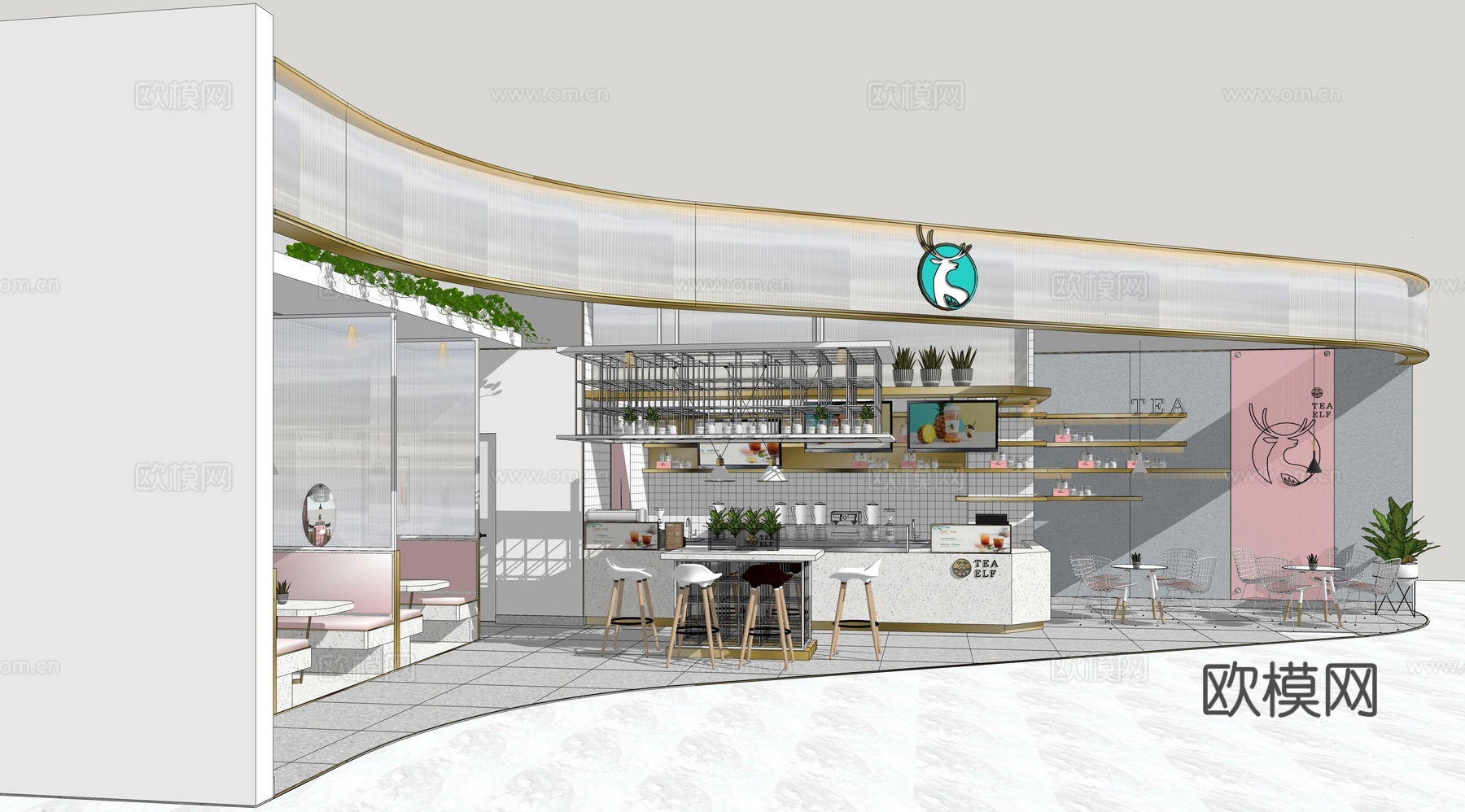 奶茶店 奶茶店店铺 商场室内门头su模型