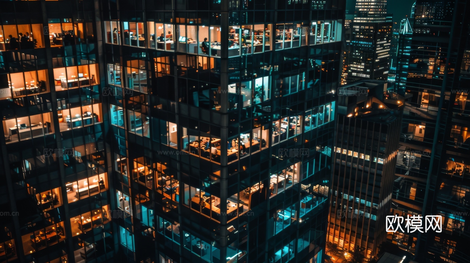 夜晚窗景建筑外立面玻璃幕墙