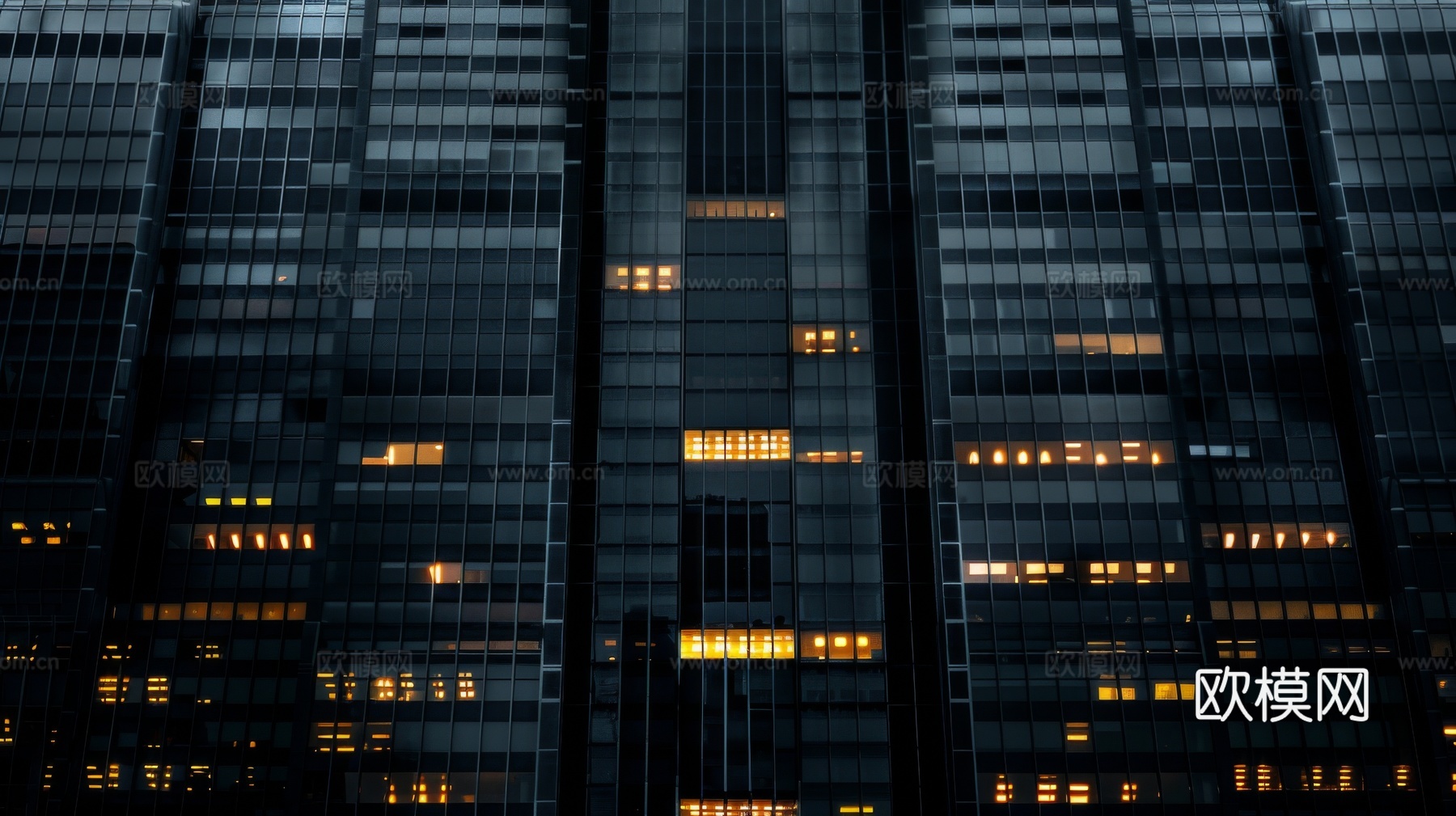 夜晚窗景建筑外立面玻璃幕墙