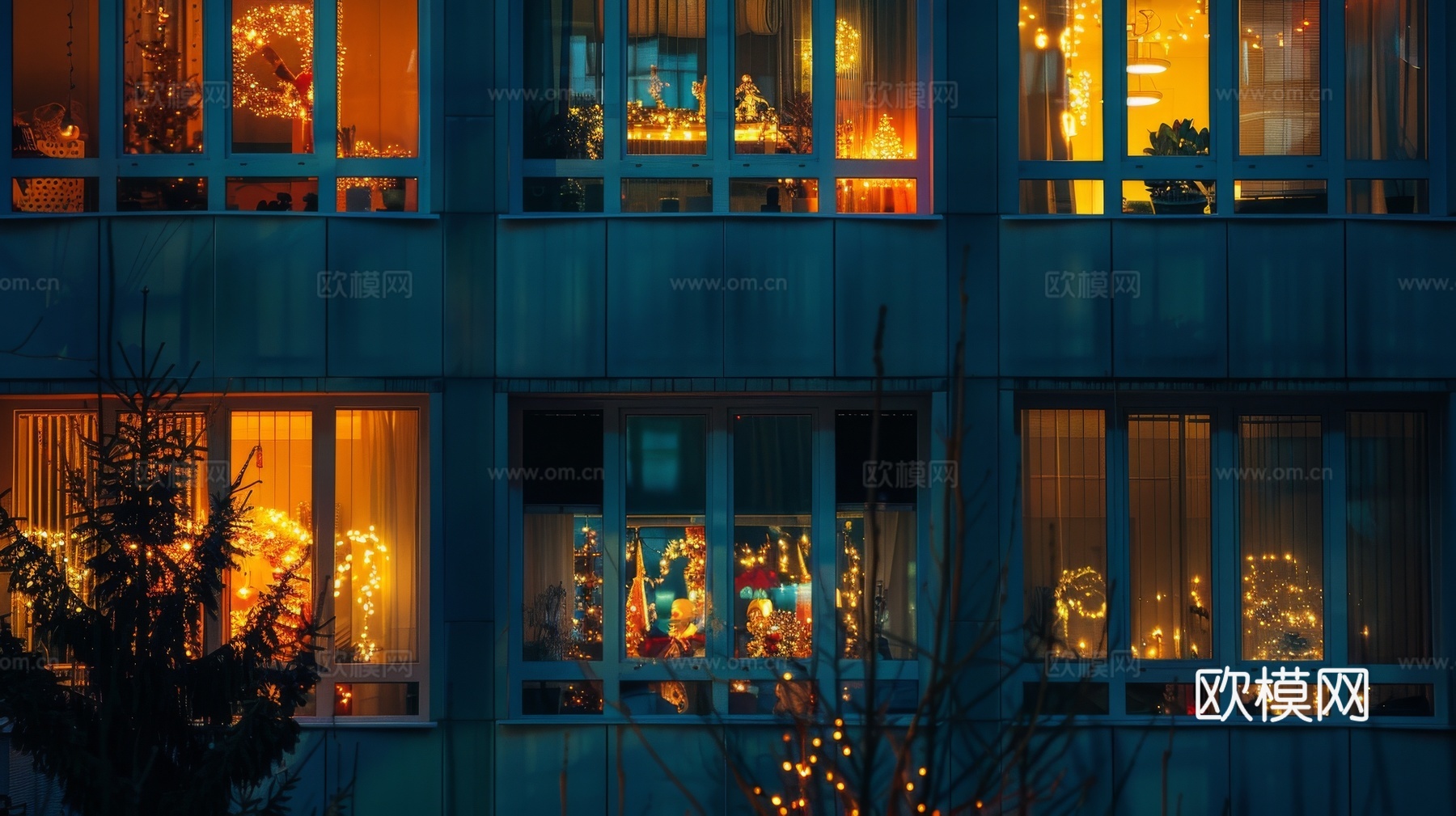 夜晚窗景建筑外立面玻璃幕墙