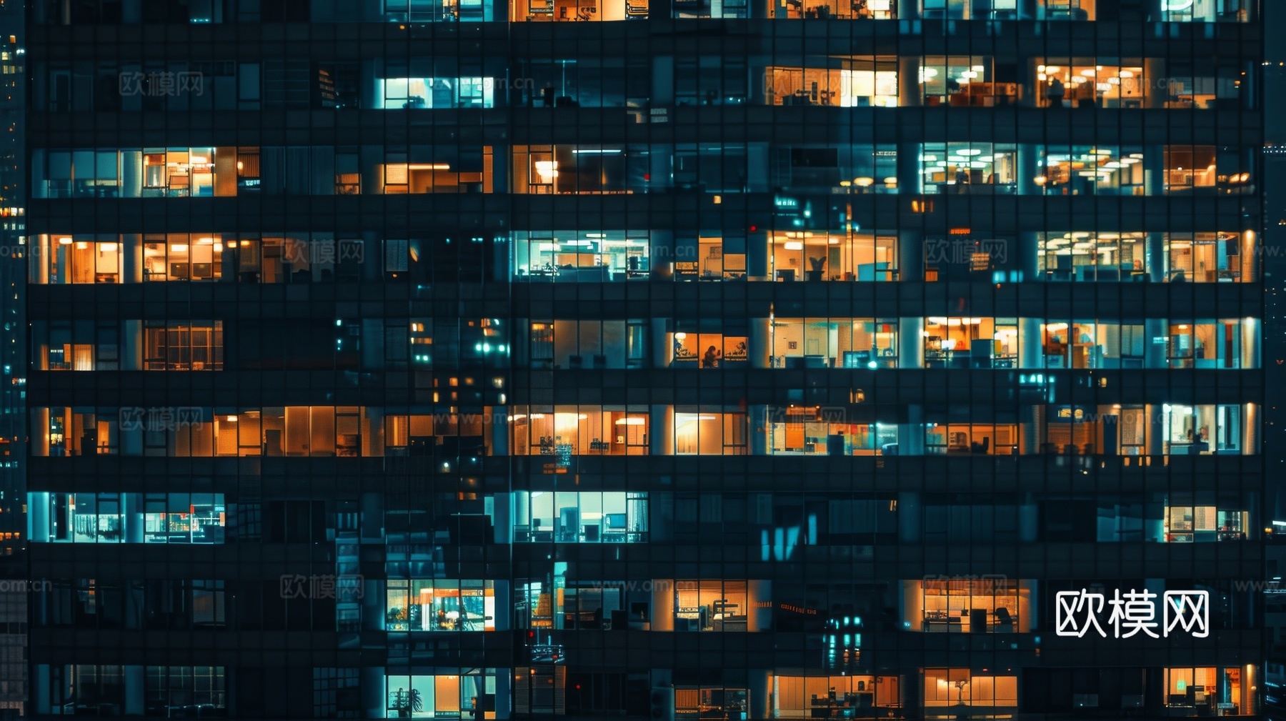 夜晚窗景建筑外立面玻璃幕墙