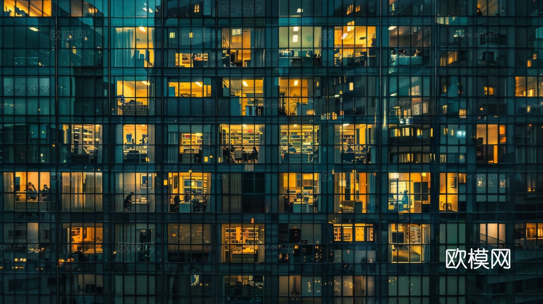 夜晚窗景建筑外立面玻璃幕墙