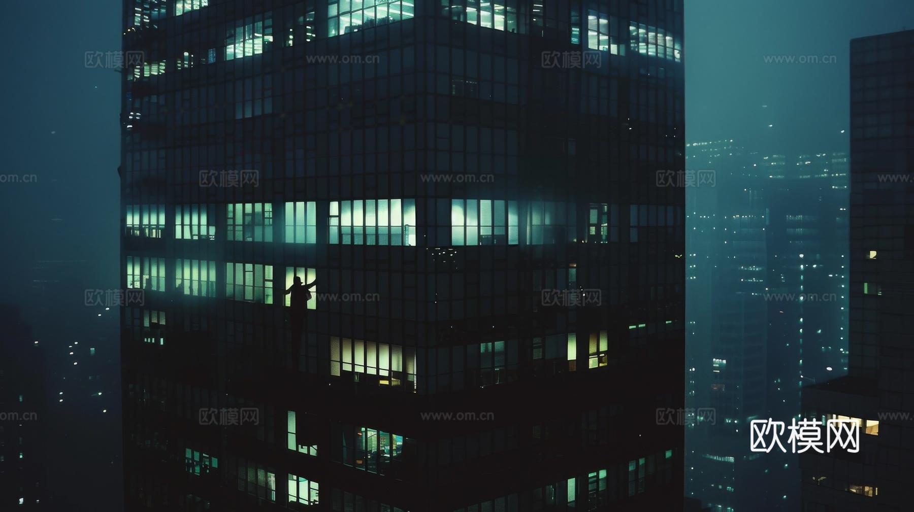 夜晚窗景建筑外立面玻璃幕墙