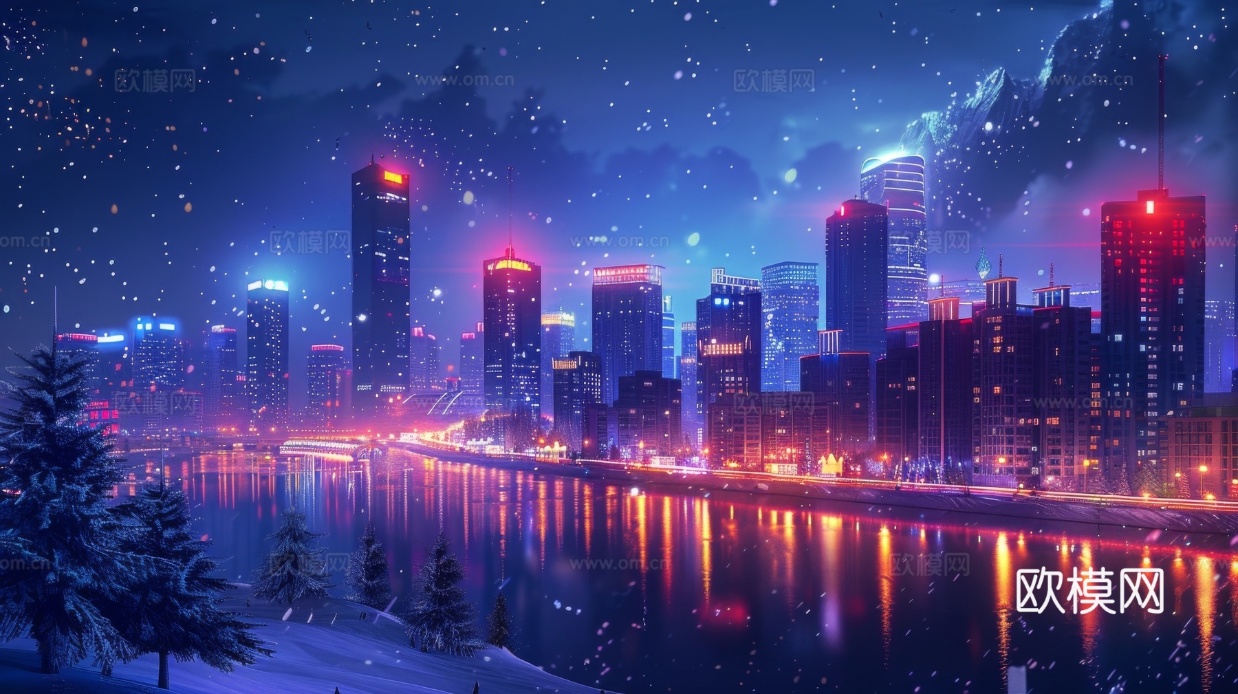 傍晚城市建筑都市风景下载（渲染图3）