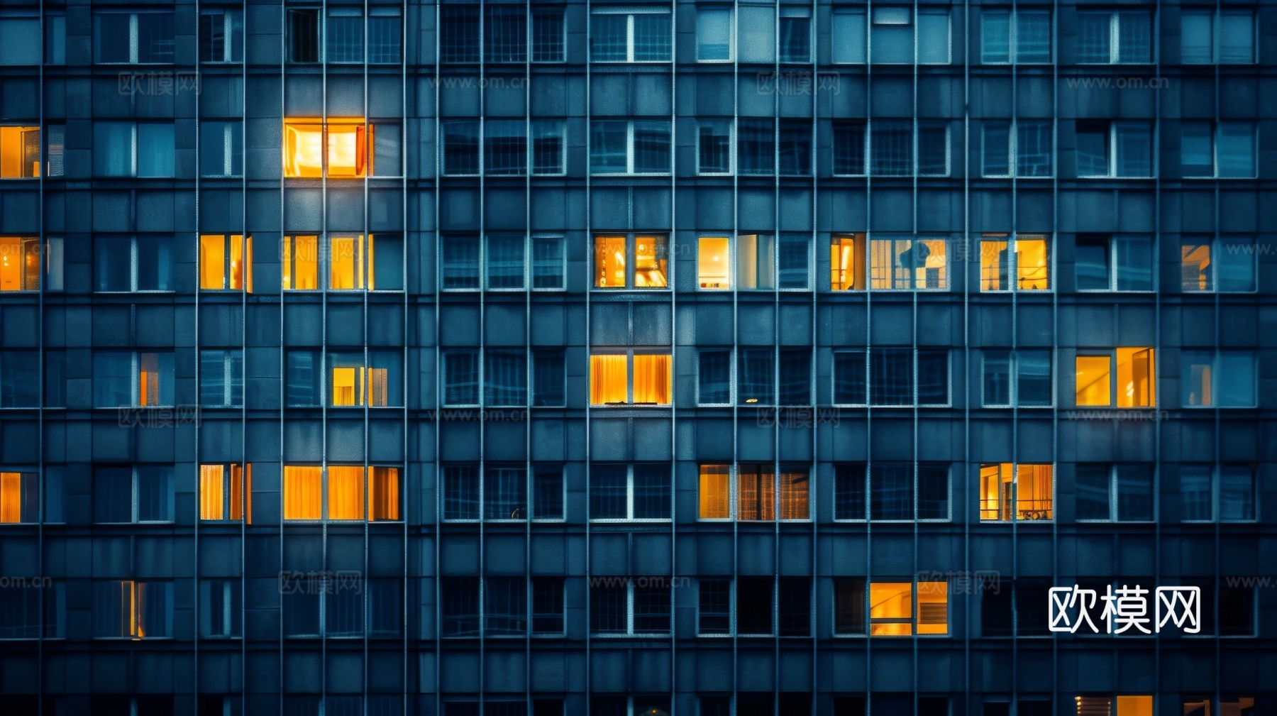 夜晚窗景建筑外立面玻璃幕墙