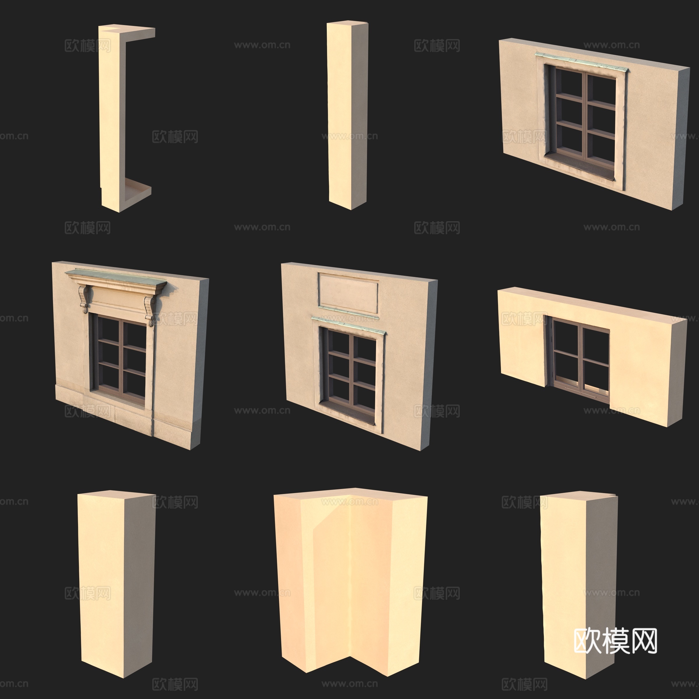 建筑构件柱子窗户墙面3d模型