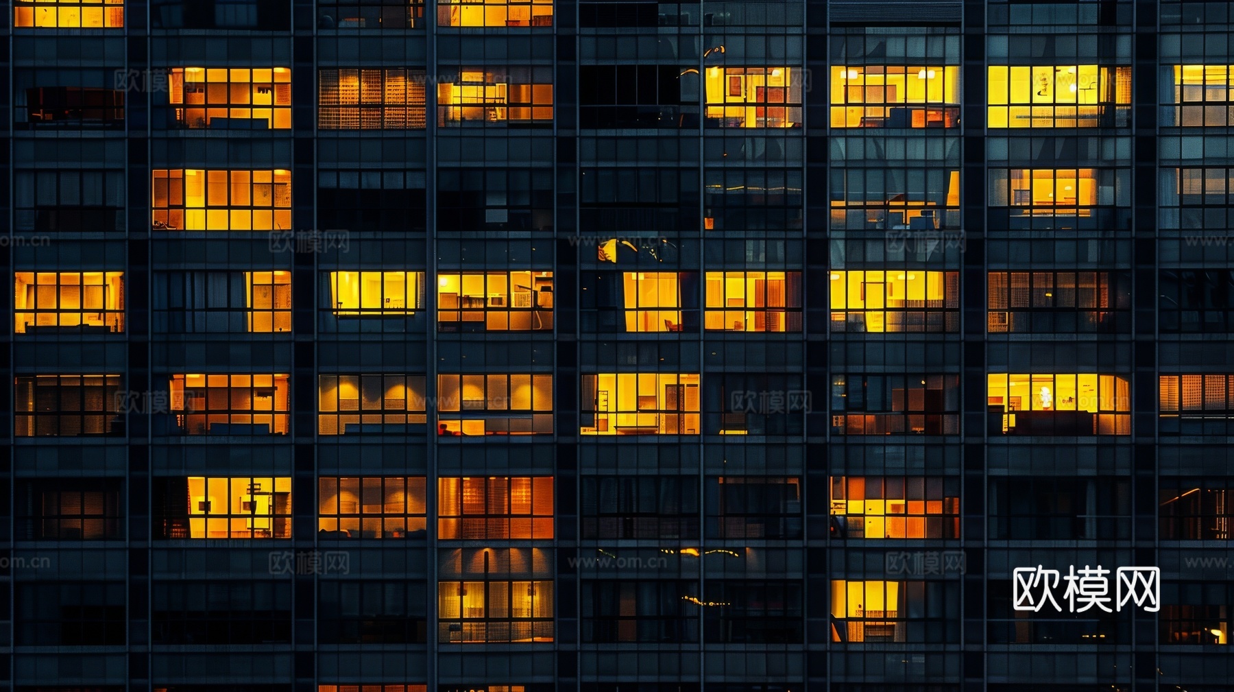 夜晚窗景建筑外立面玻璃幕墙
