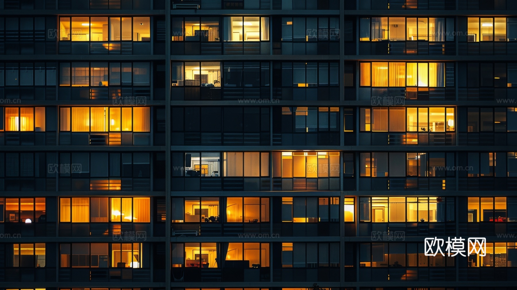 夜晚窗景建筑外立面玻璃幕墙