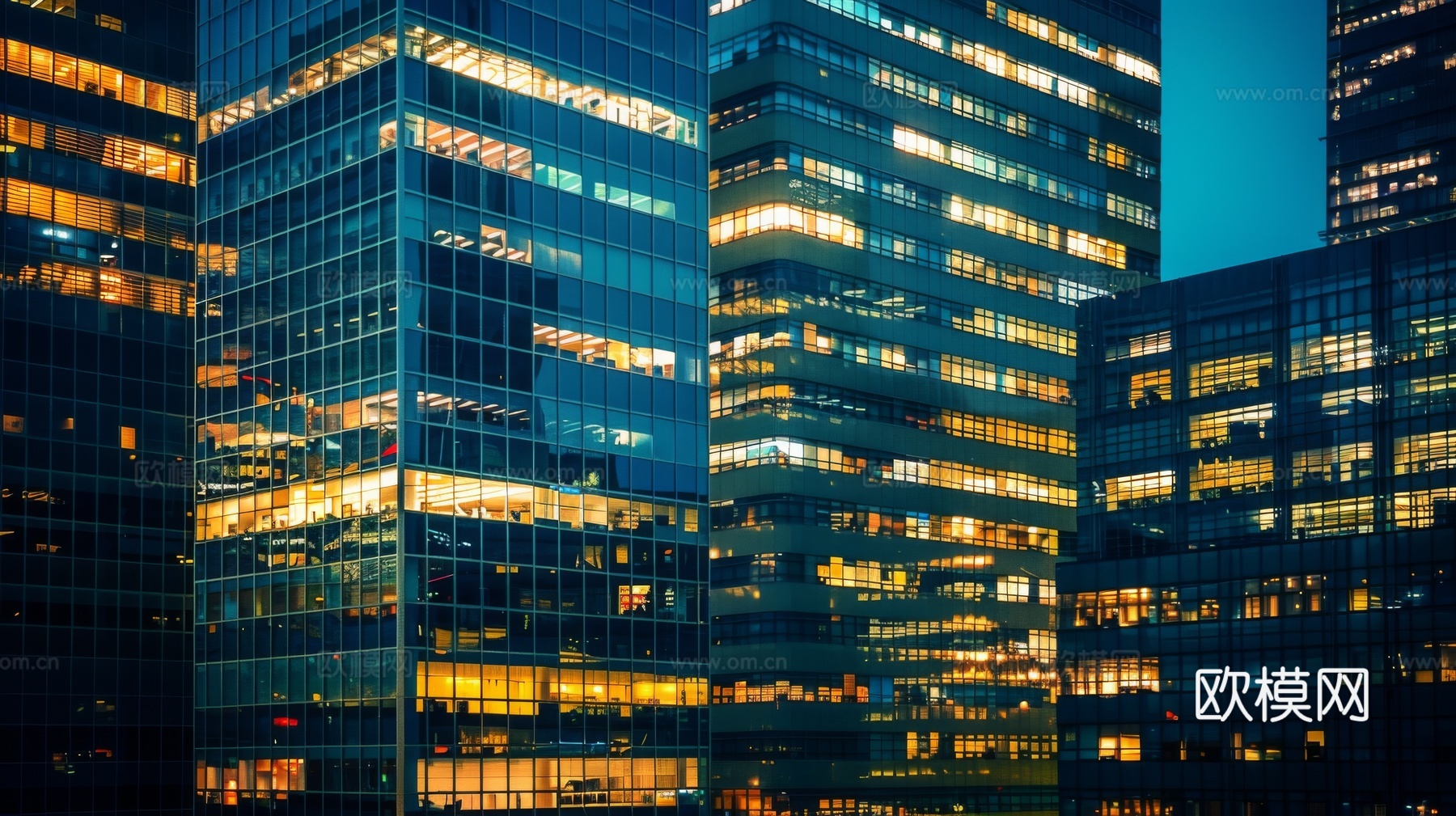 夜晚窗景建筑外立面玻璃幕墙