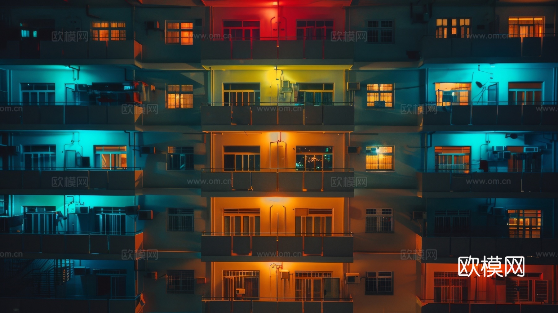 夜晚窗景建筑外立面玻璃幕墙