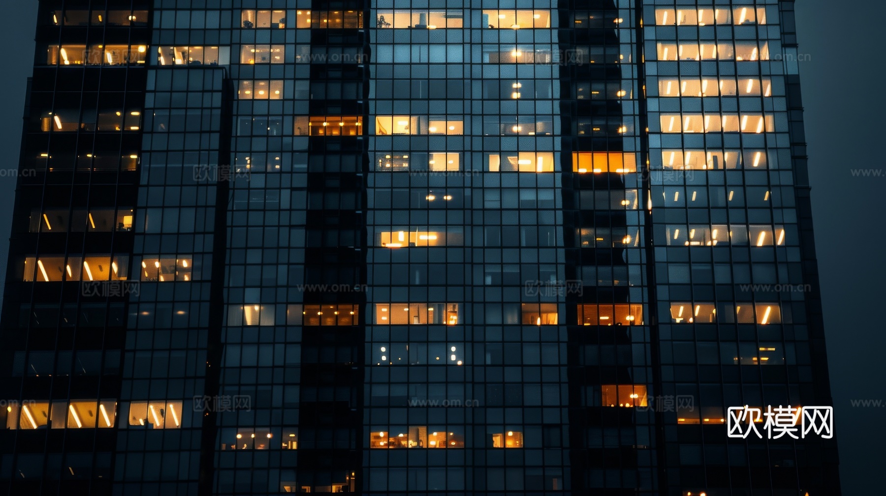 夜晚窗景建筑外立面玻璃幕墙