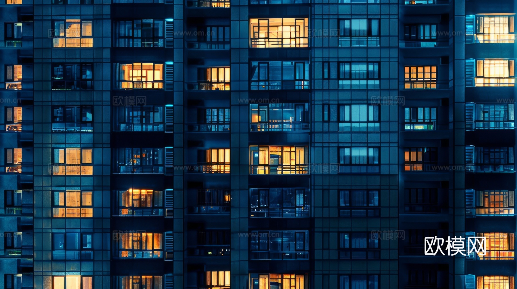 夜晚窗景建筑外立面玻璃幕墙