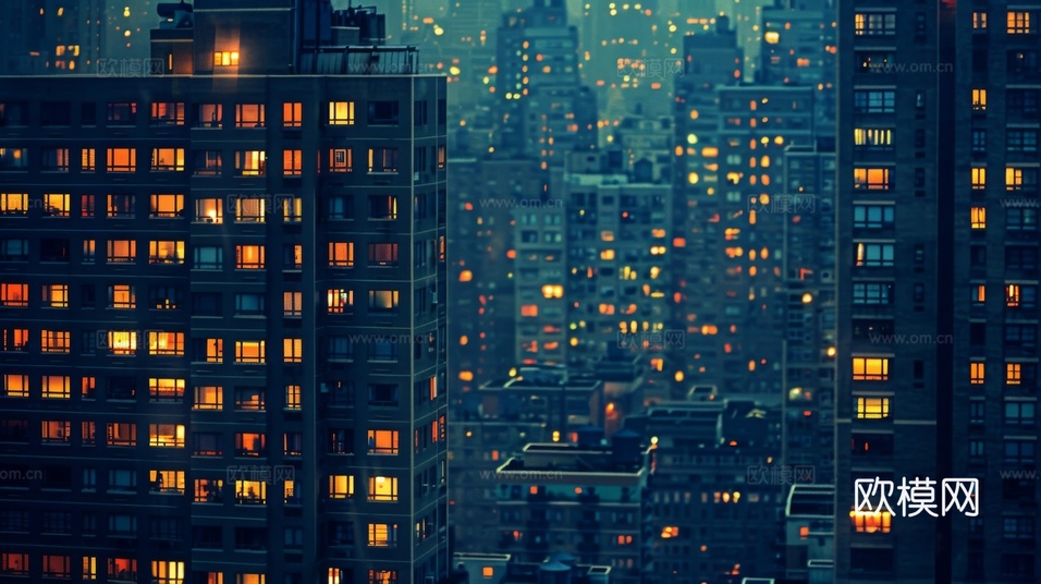 夜晚窗景建筑外立面玻璃幕墙下载(渲染图8)