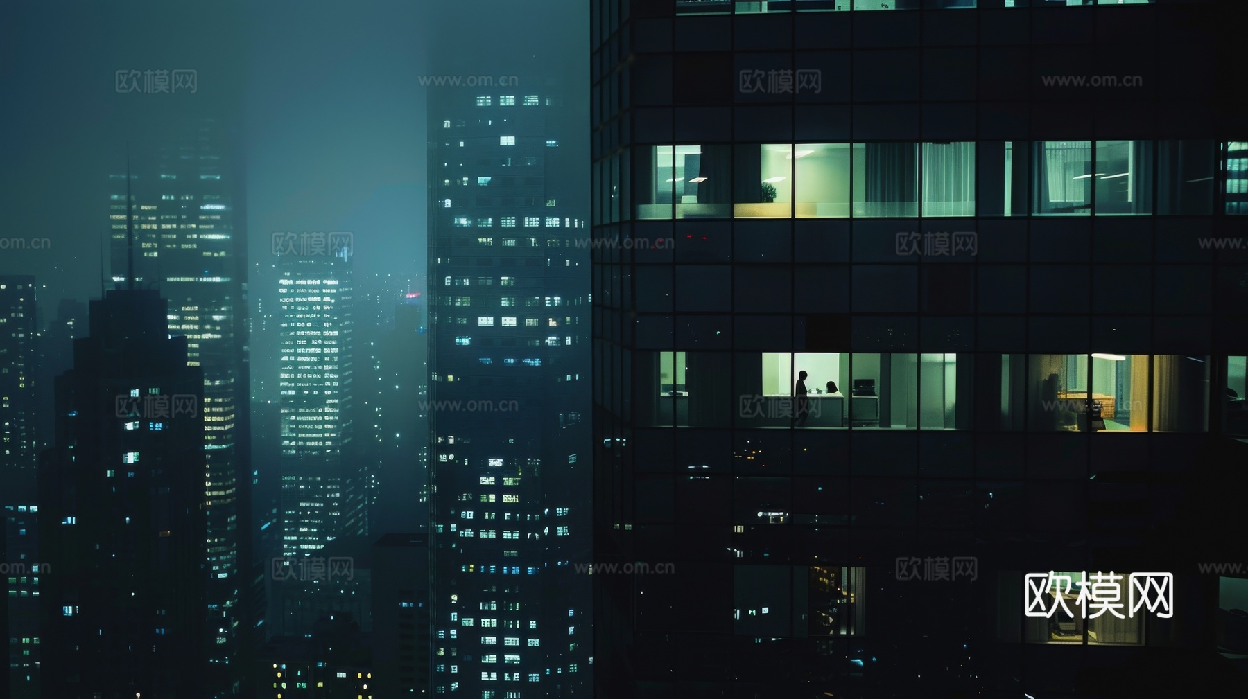 夜晚窗景建筑外立面玻璃幕墙