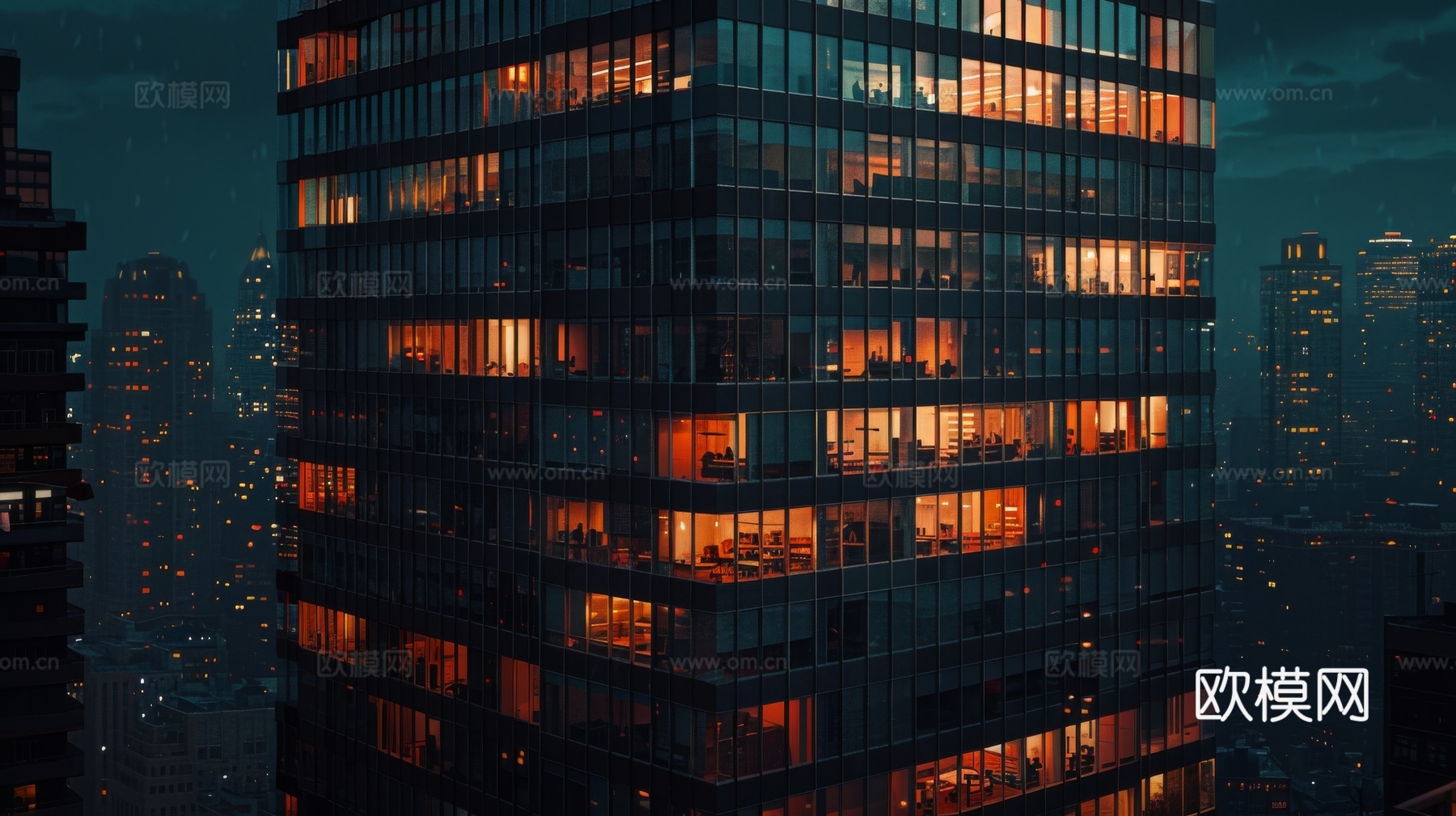 夜晚窗景建筑外立面玻璃幕墙