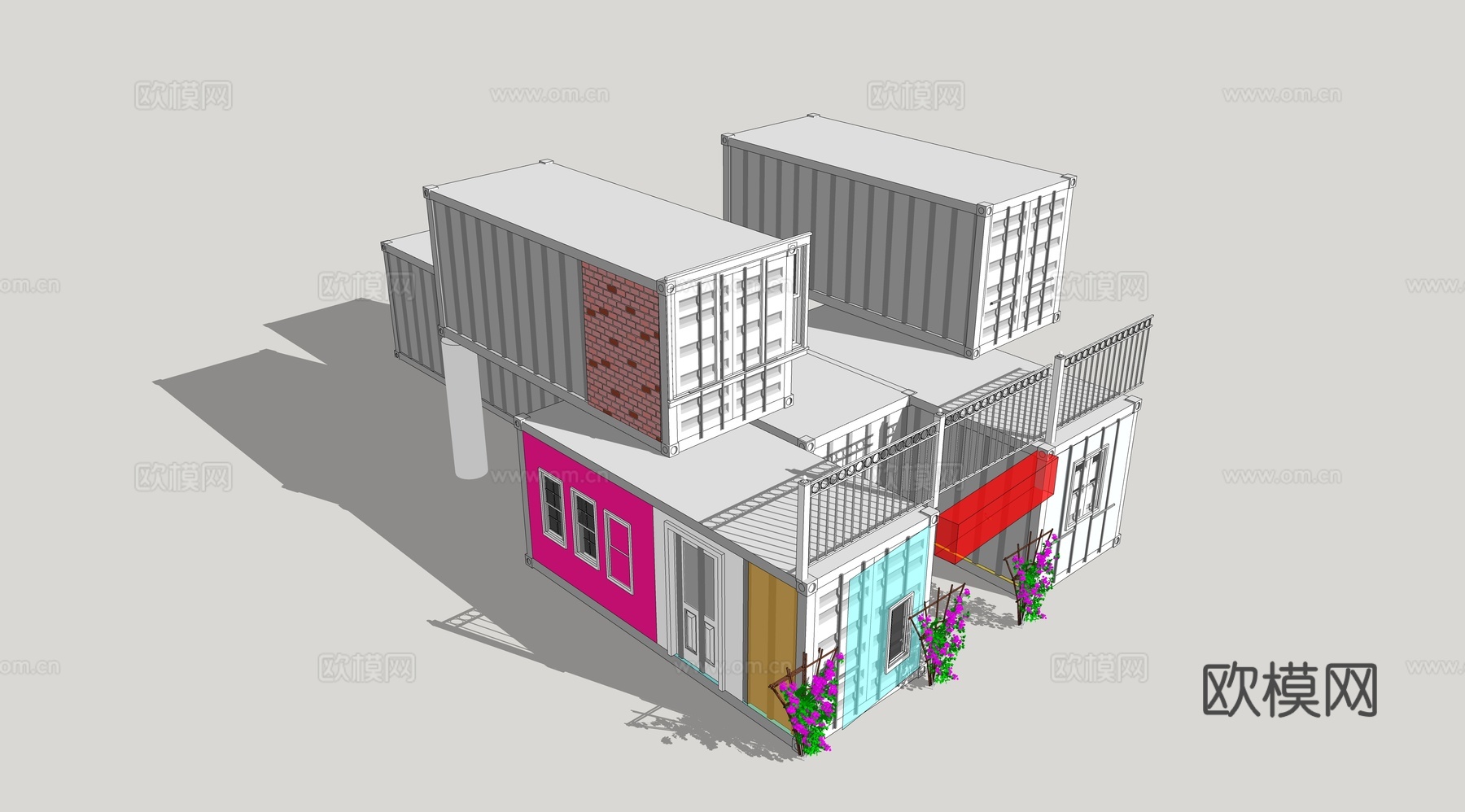 集装箱建筑 集装箱临时建筑su模型