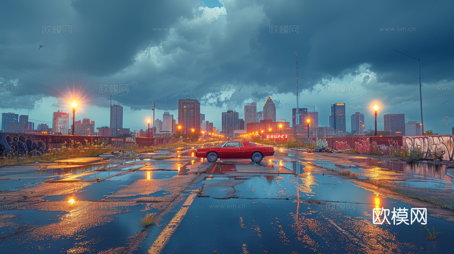 傍晚城市建筑都市风景下载（渲染图3）