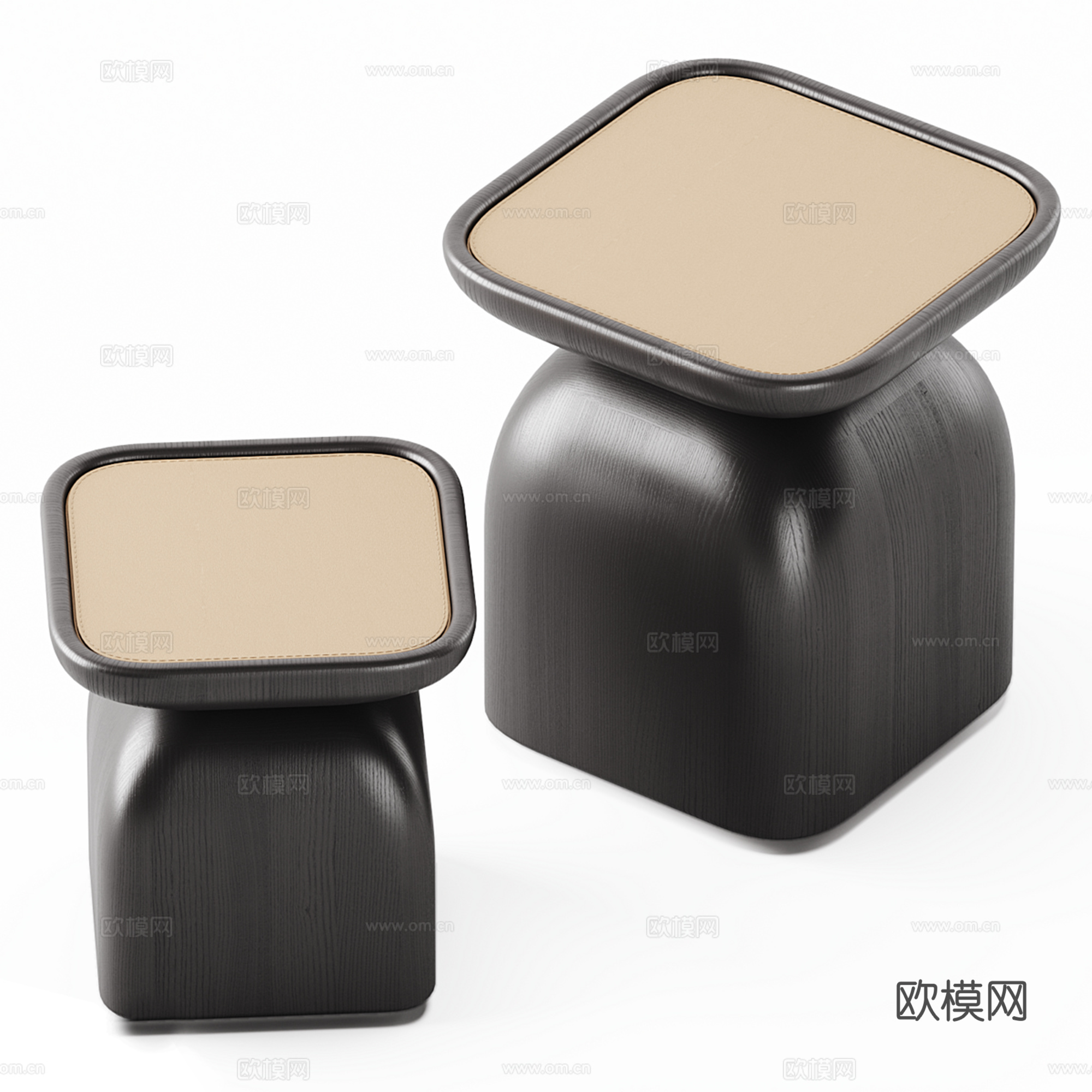 中古风圆几 角几 沙发凳su模型