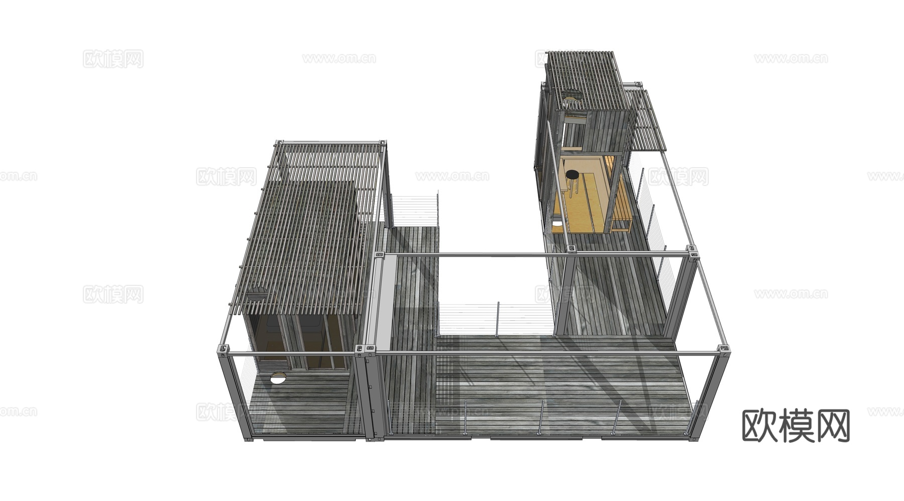 集装箱建筑 集装箱休息驿站 临时建筑 集装箱活动场地su模型