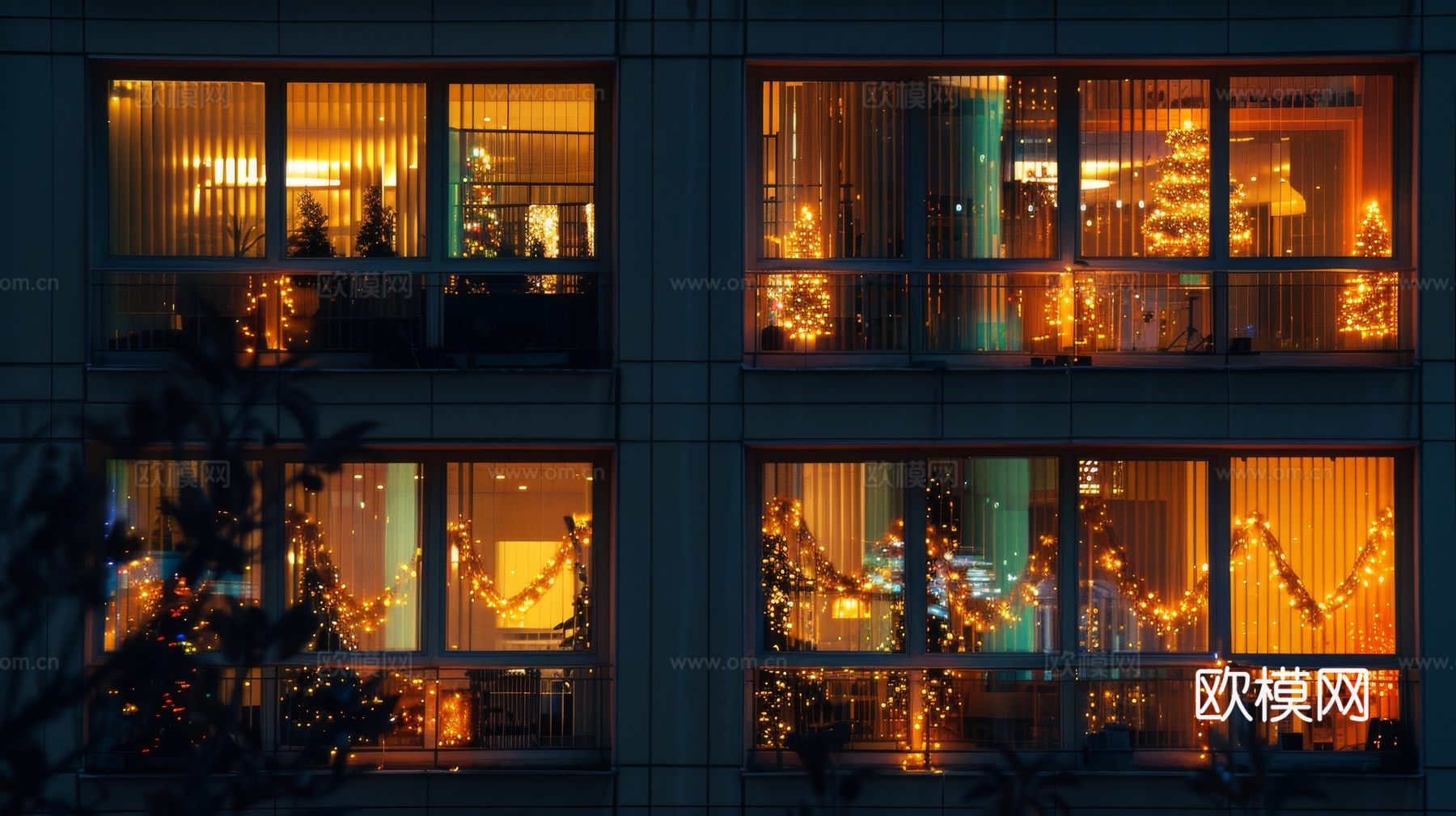 夜晚窗景建筑外立面玻璃幕墙