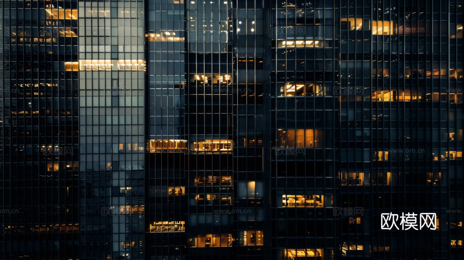 夜晚窗景建筑外立面玻璃幕墙