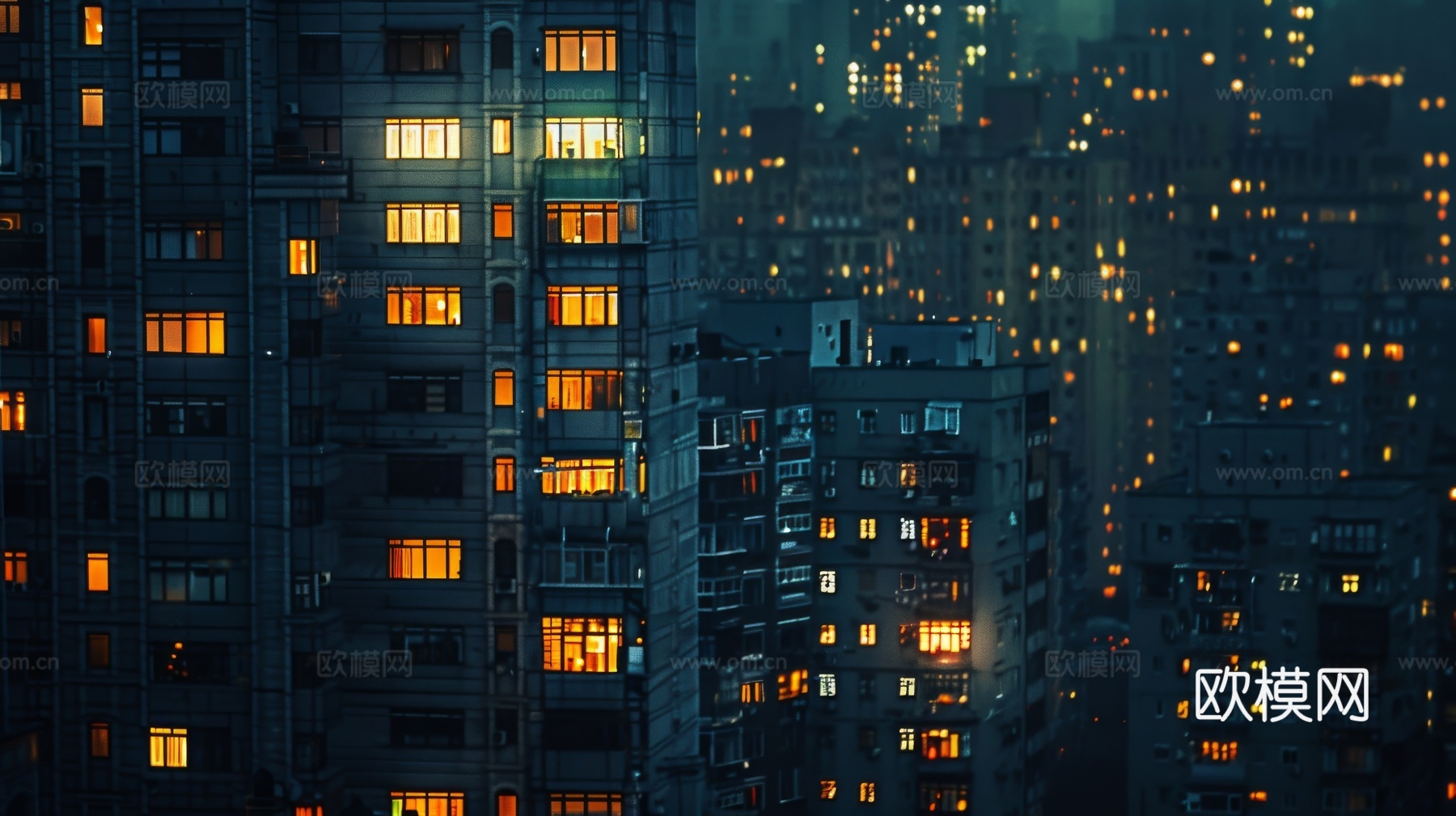 夜晚窗景建筑外立面玻璃幕墙下载（渲染图1）
