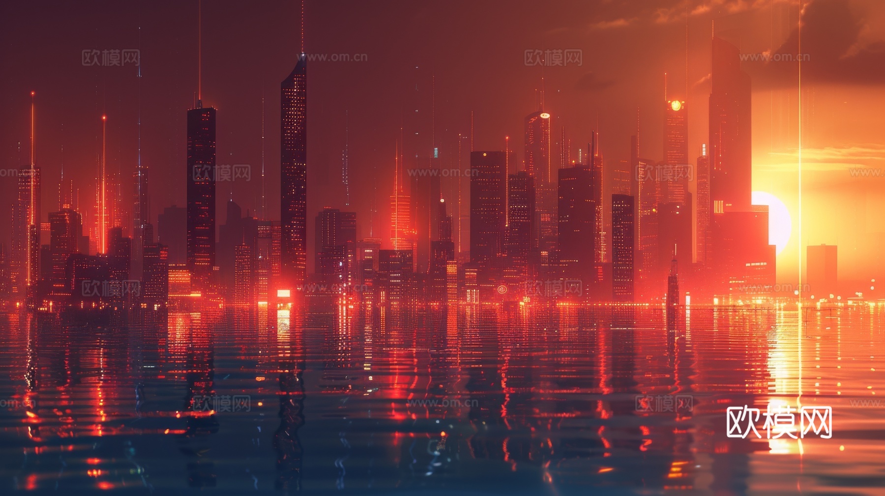 傍晚城市建筑都市风景下载（渲染图5）