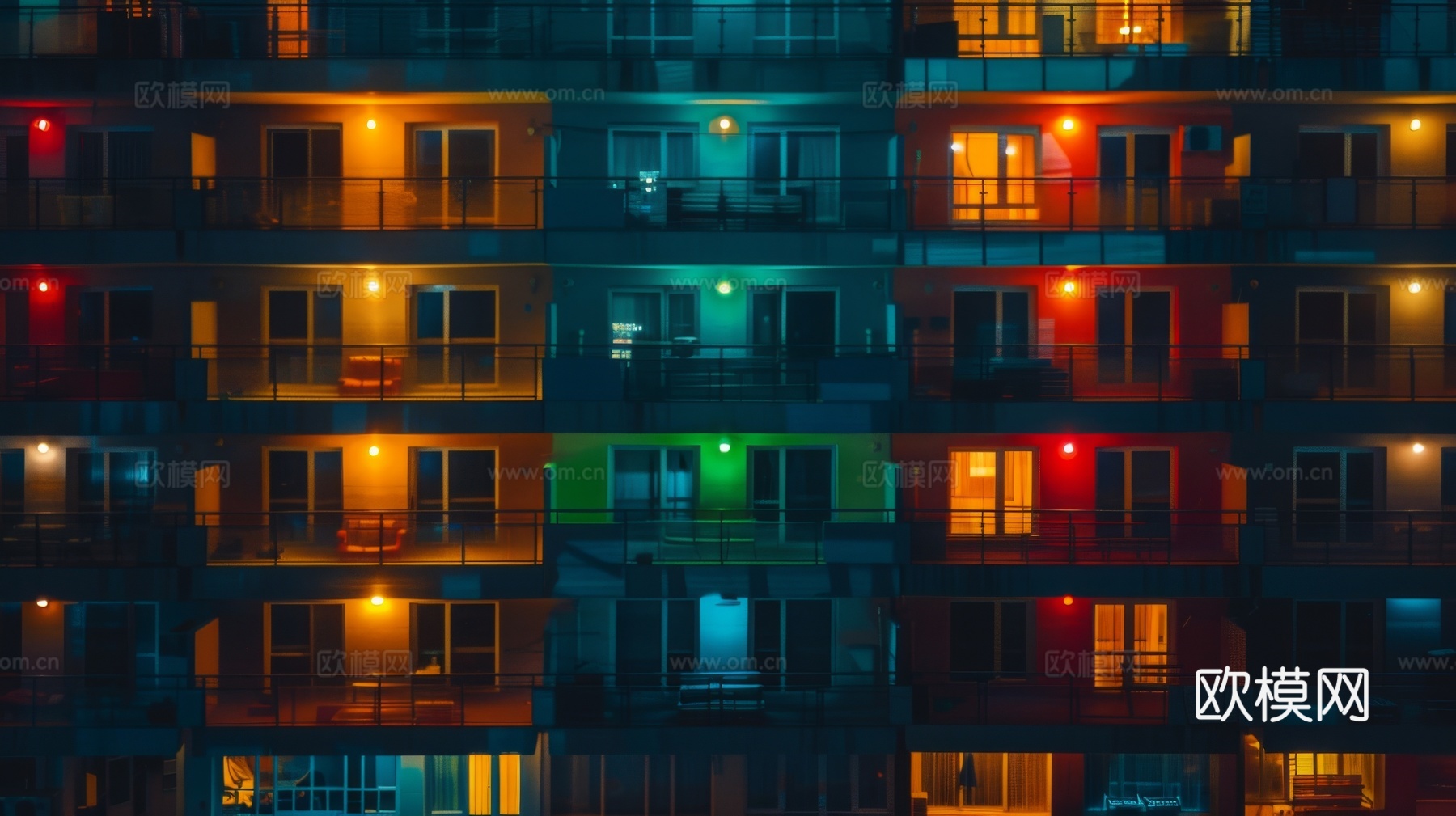 夜晚窗景建筑外立面玻璃幕墙