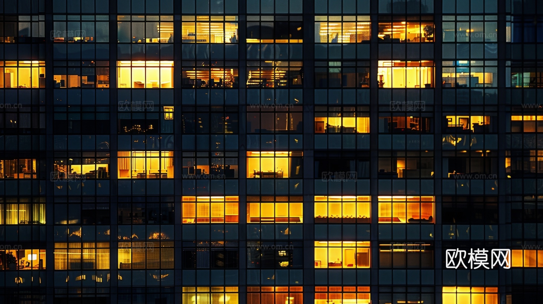 夜晚窗景建筑外立面玻璃幕墙