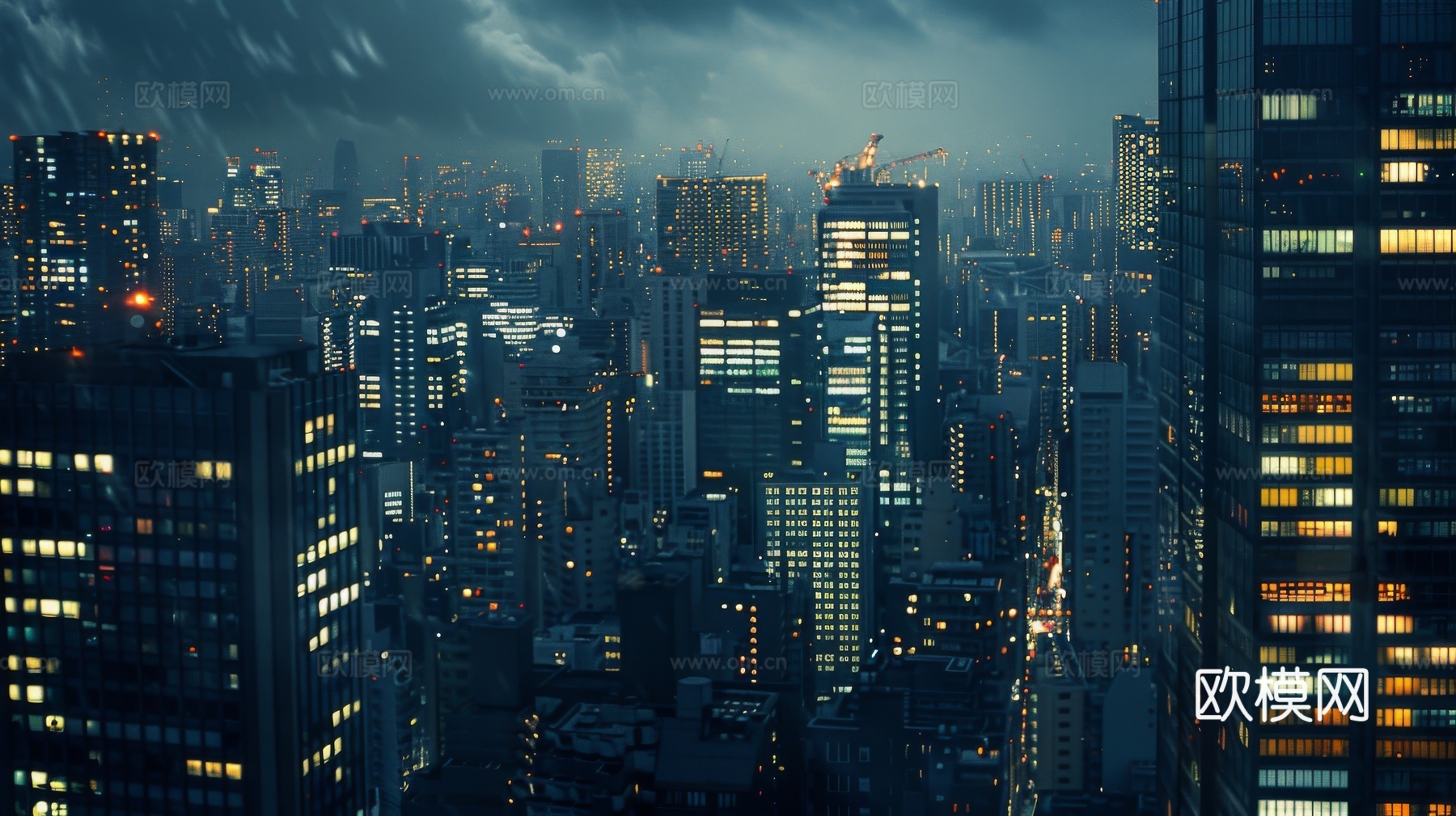 夜晚窗景建筑外立面玻璃幕墙下载（渲染图4）