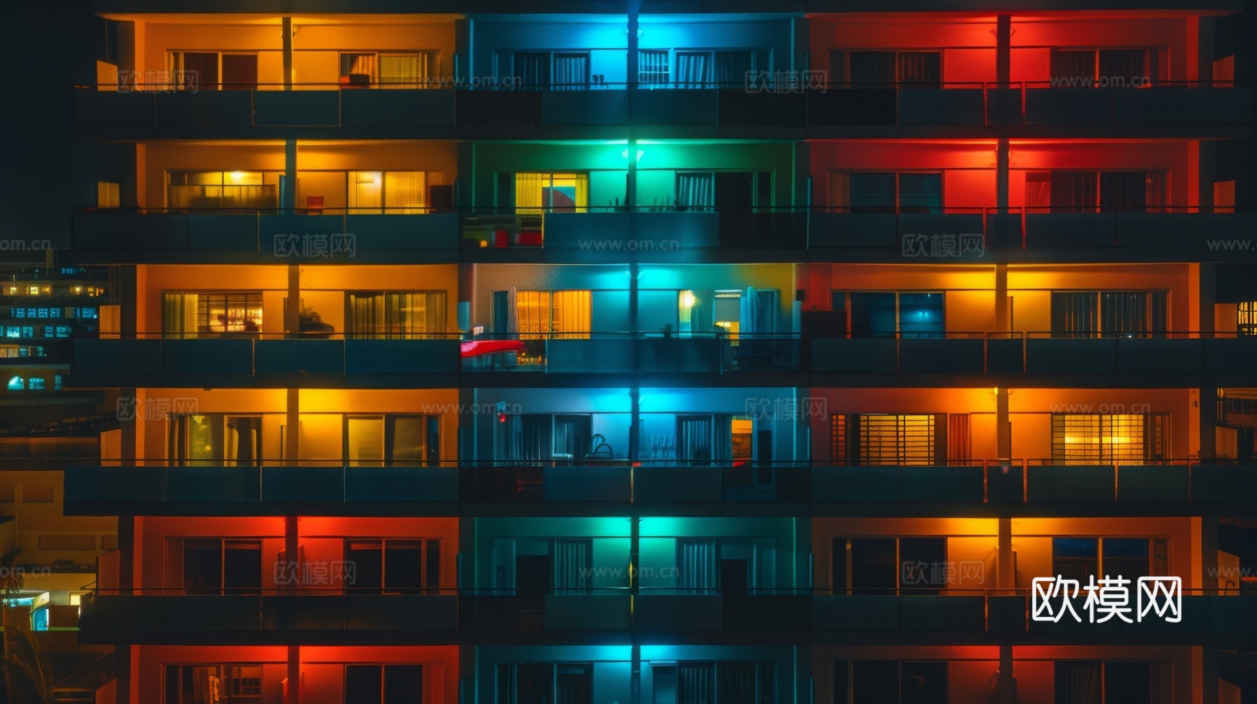 夜晚窗景建筑外立面玻璃幕墙