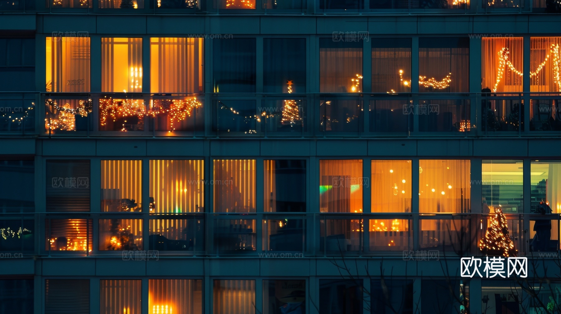夜晚窗景建筑外立面玻璃幕墙