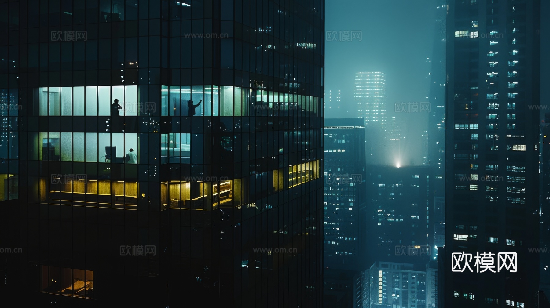 夜晚窗景建筑外立面玻璃幕墙