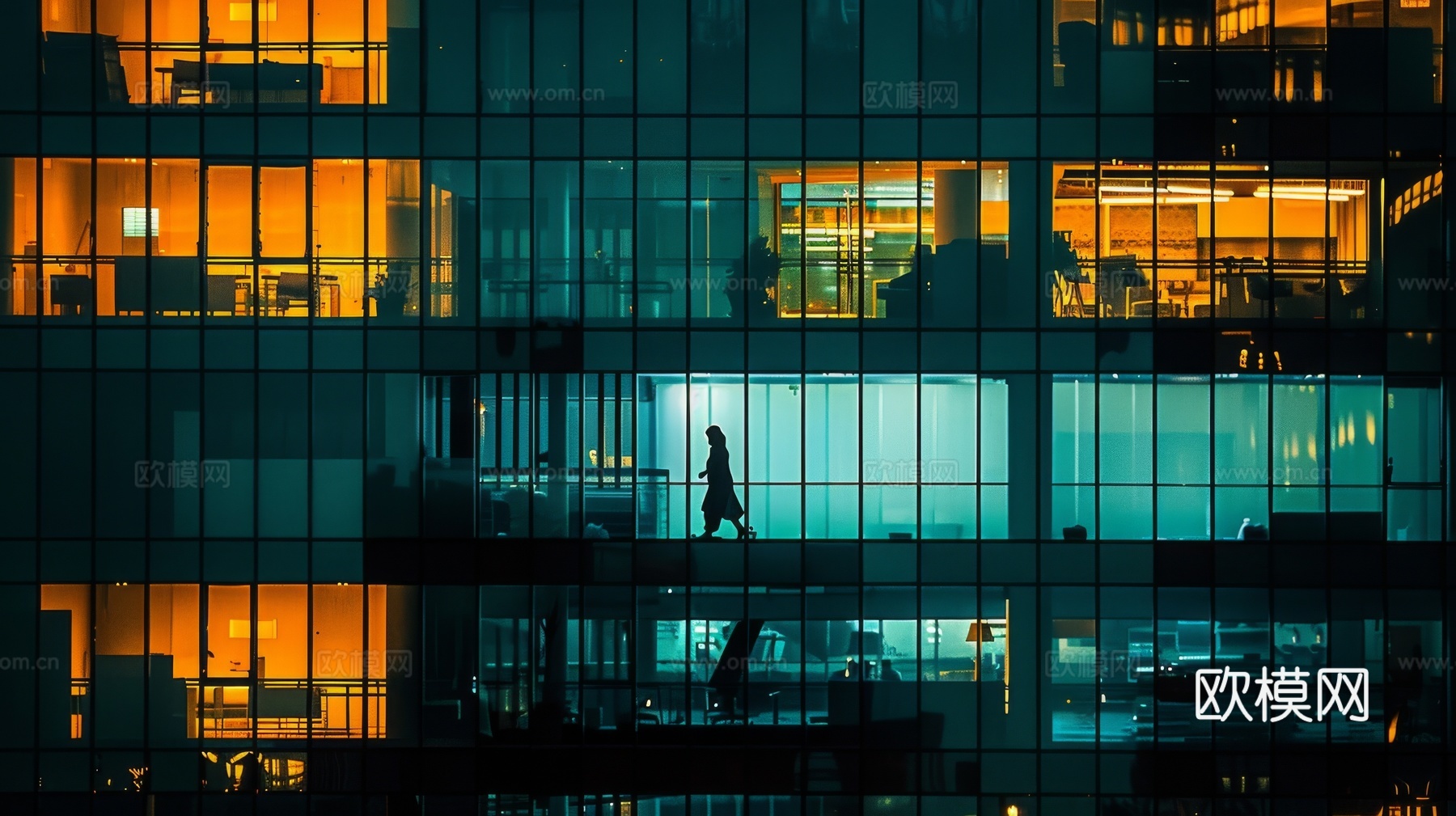 夜晚窗景建筑外立面玻璃幕墙