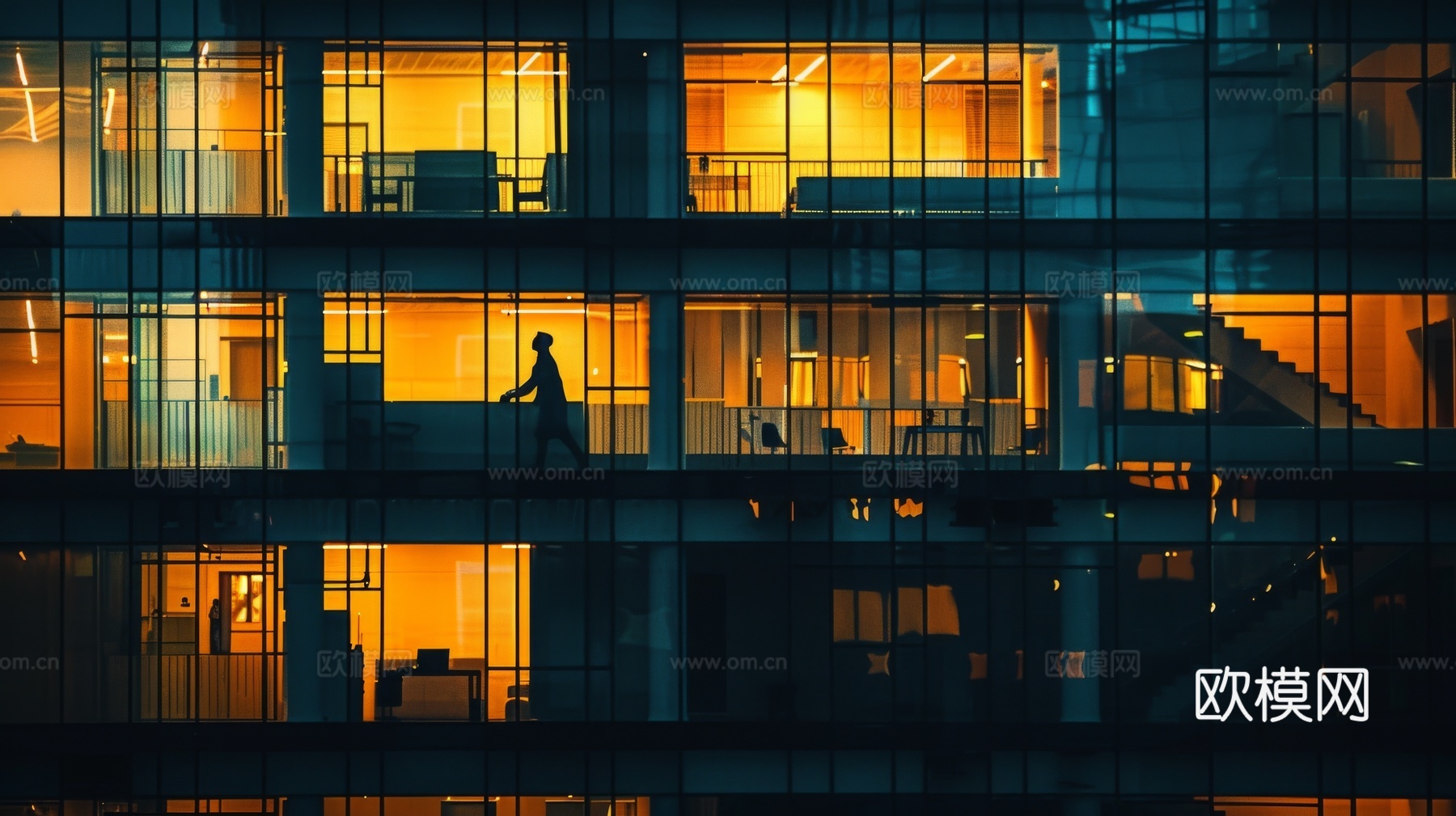 夜晚窗景建筑外立面玻璃幕墙