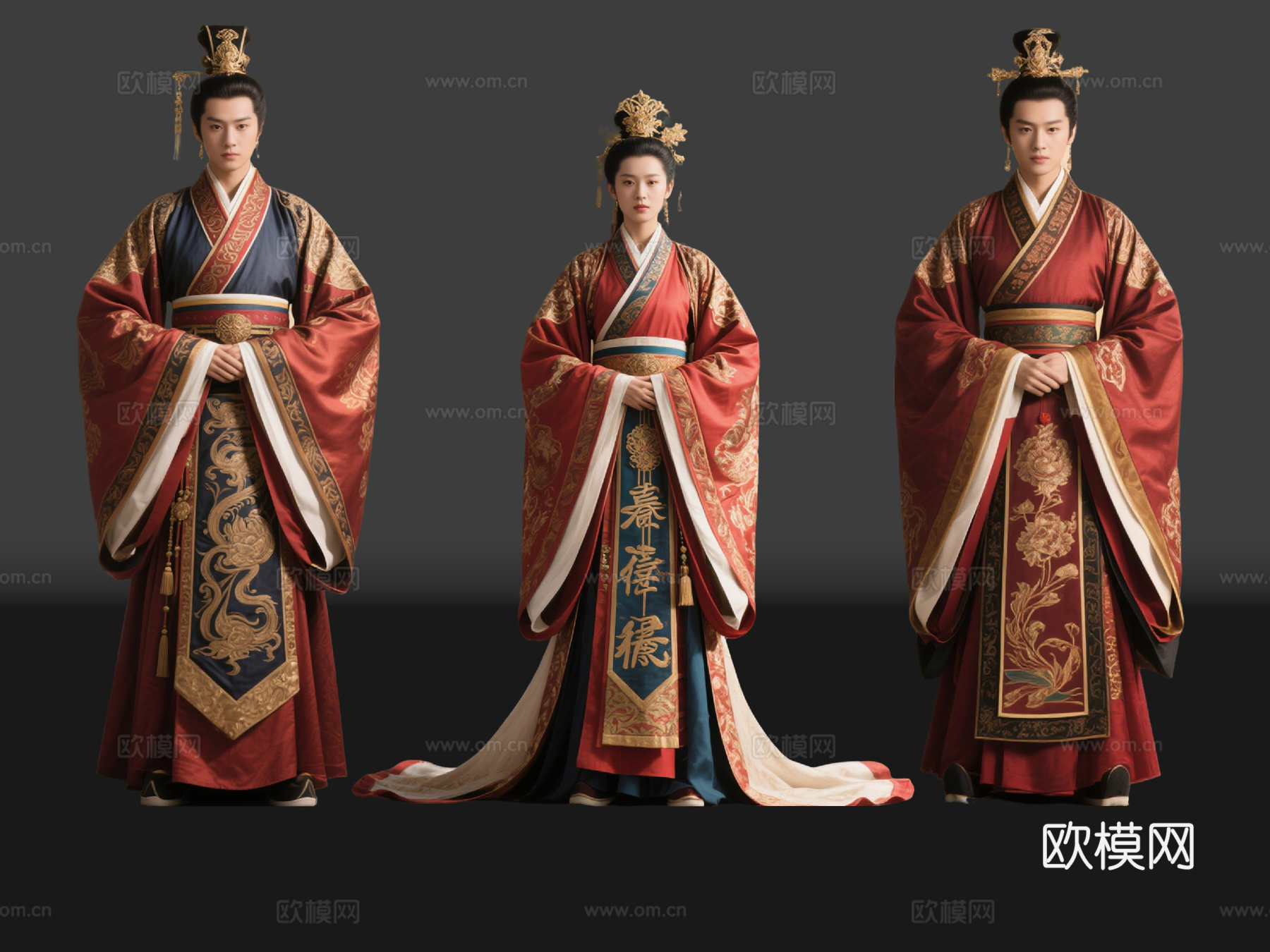 2D古装人物 钦天监 古装男子 宫廷美女 华丽服饰 影视角色su模型