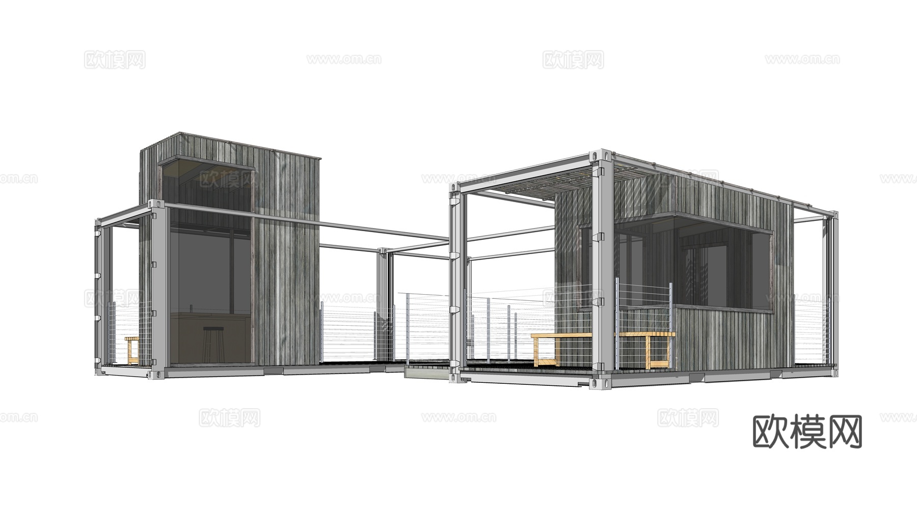 集装箱建筑 集装箱休息驿站 临时建筑 集装箱活动场地su模型