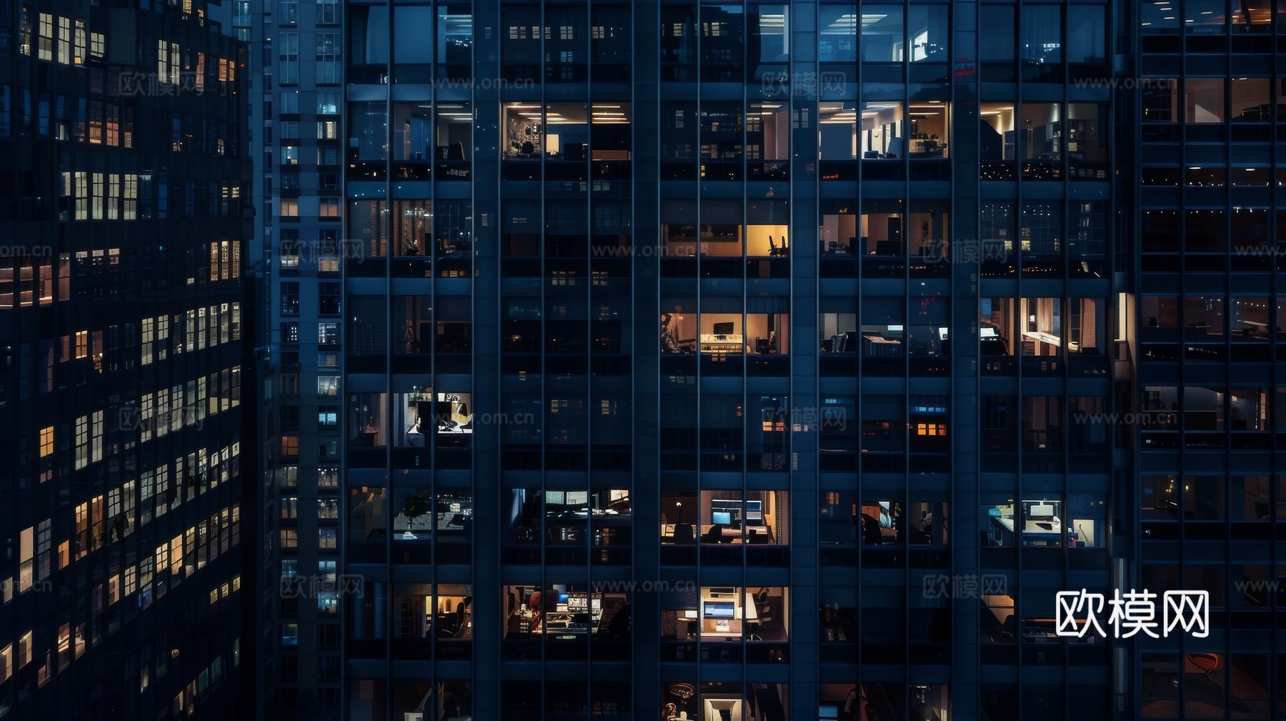 夜晚窗景建筑外立面玻璃幕墙