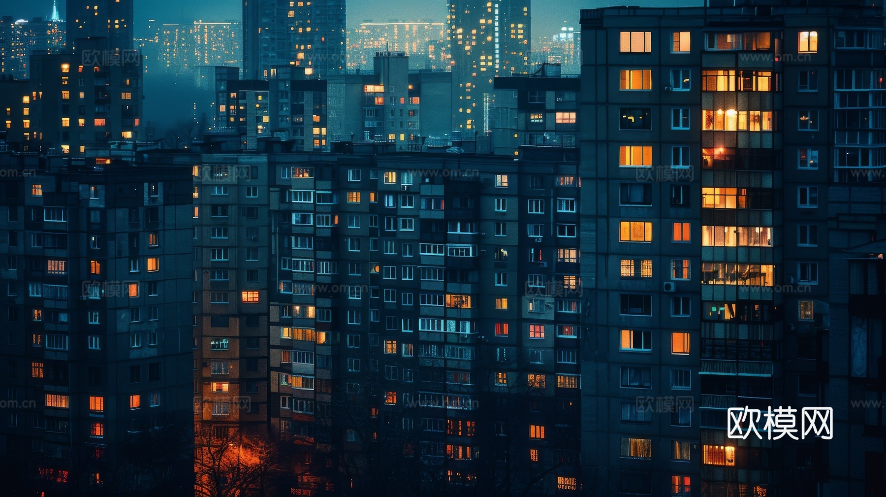 夜晚窗景建筑外立面玻璃幕墙下载（渲染图6）